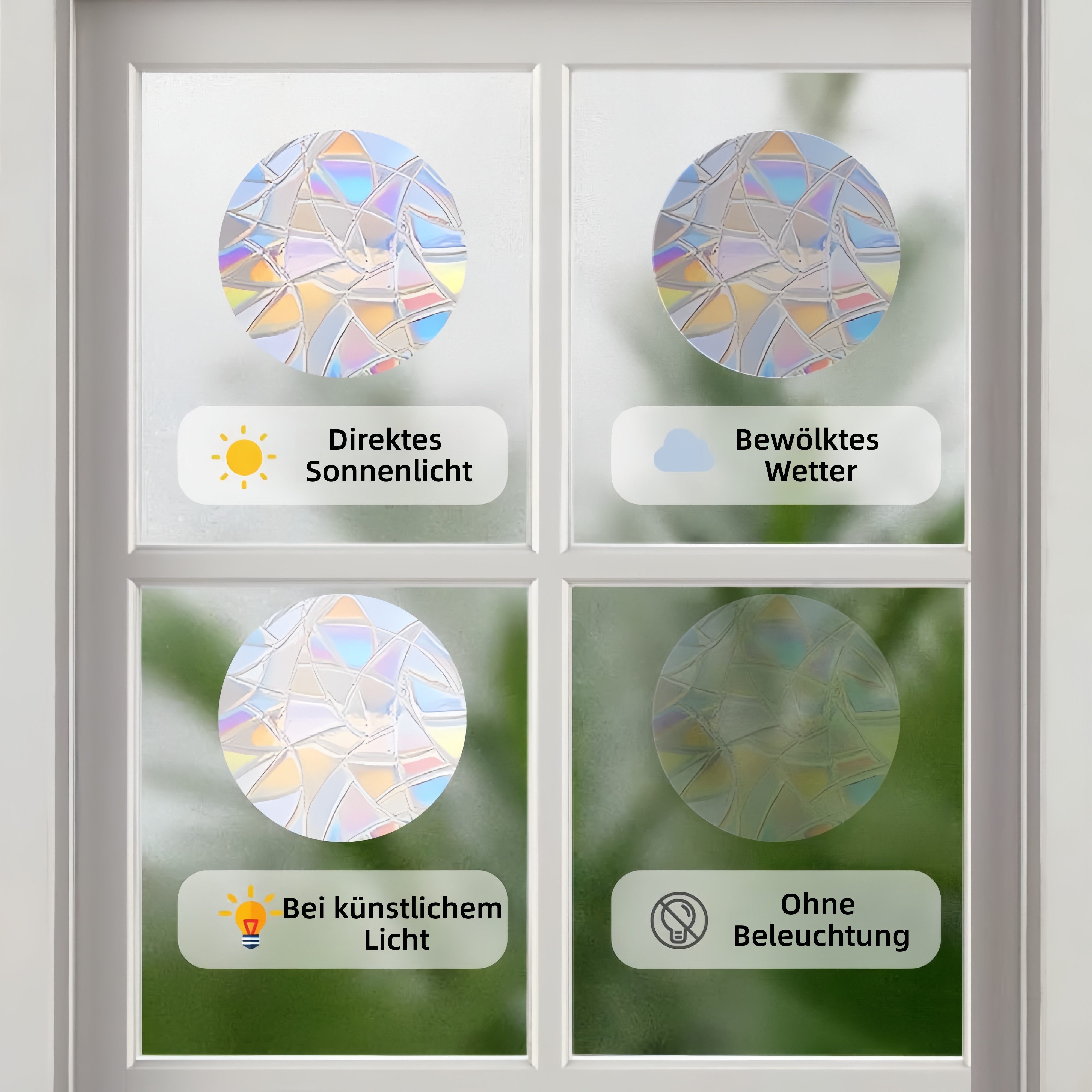 FOUORTUNATE-BEE Fensterdekoration Fensterprisma-Aufkleber als Sonnenfänger & Vogelschutz, Fensterdeko für Balkon mit Regenbogeneffekt – Bild 5 von 5