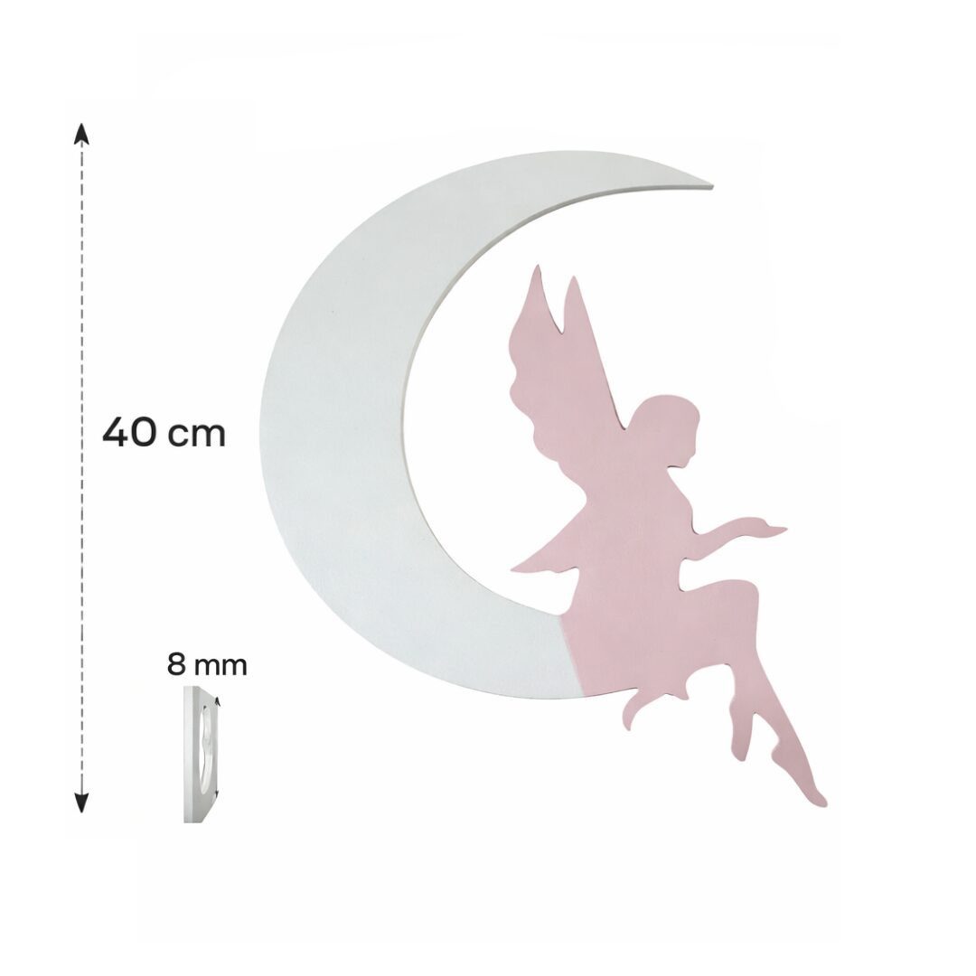 COZYCOLLECTIONS LED Wandleuchte LED-Wandnachtlicht Fee auf Mond 40 cm, Rosa, Warmweiß, Montessori: sanftes Licht für ruhige Abendrituale