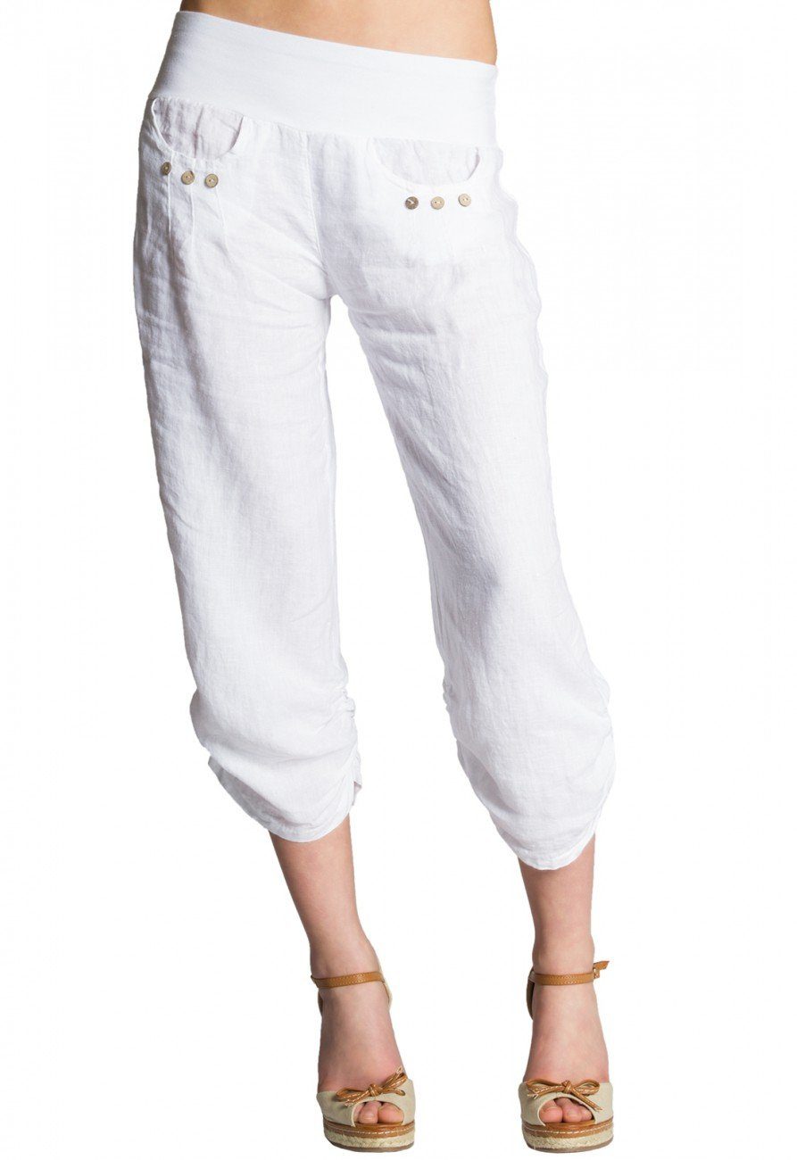 Caspar Leinenhose KHS017 Damen 3/4 Hose aus robustem Leinen mit breitem Stretch Bund - Made in Italy