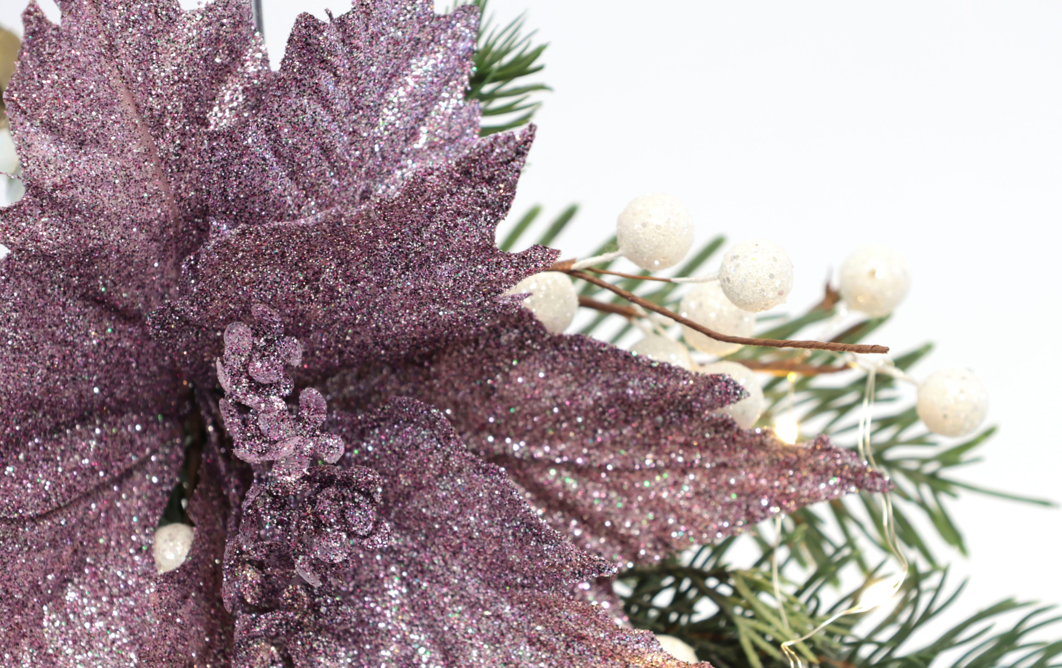 Winterliche Kunstpflanze Gesteck, Poinsettia mit LED Beleuchtung, Weihnachtsdeko, Christstern, Tanne, I.GE.A., Höhe 42 cm, Kunstblumen-Arrangement mit Weihnachtsstern, Weihnachtsgesteck