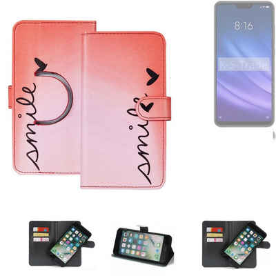 K-S-Trade Handyhülle für Xiaomi Mi 8 lite, Schutzhülle Handyhülle Hülle cover bookstyle Etui ''smile'' rot