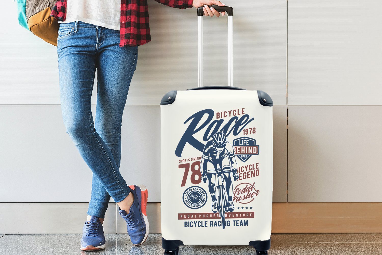 Ferien, Vintage, - Radsport - Fahrrad Reisetasche rollen, Handgepäck Rollen, Trolley, Reisekoffer Handgepäckkoffer mit 4 MuchoWow für