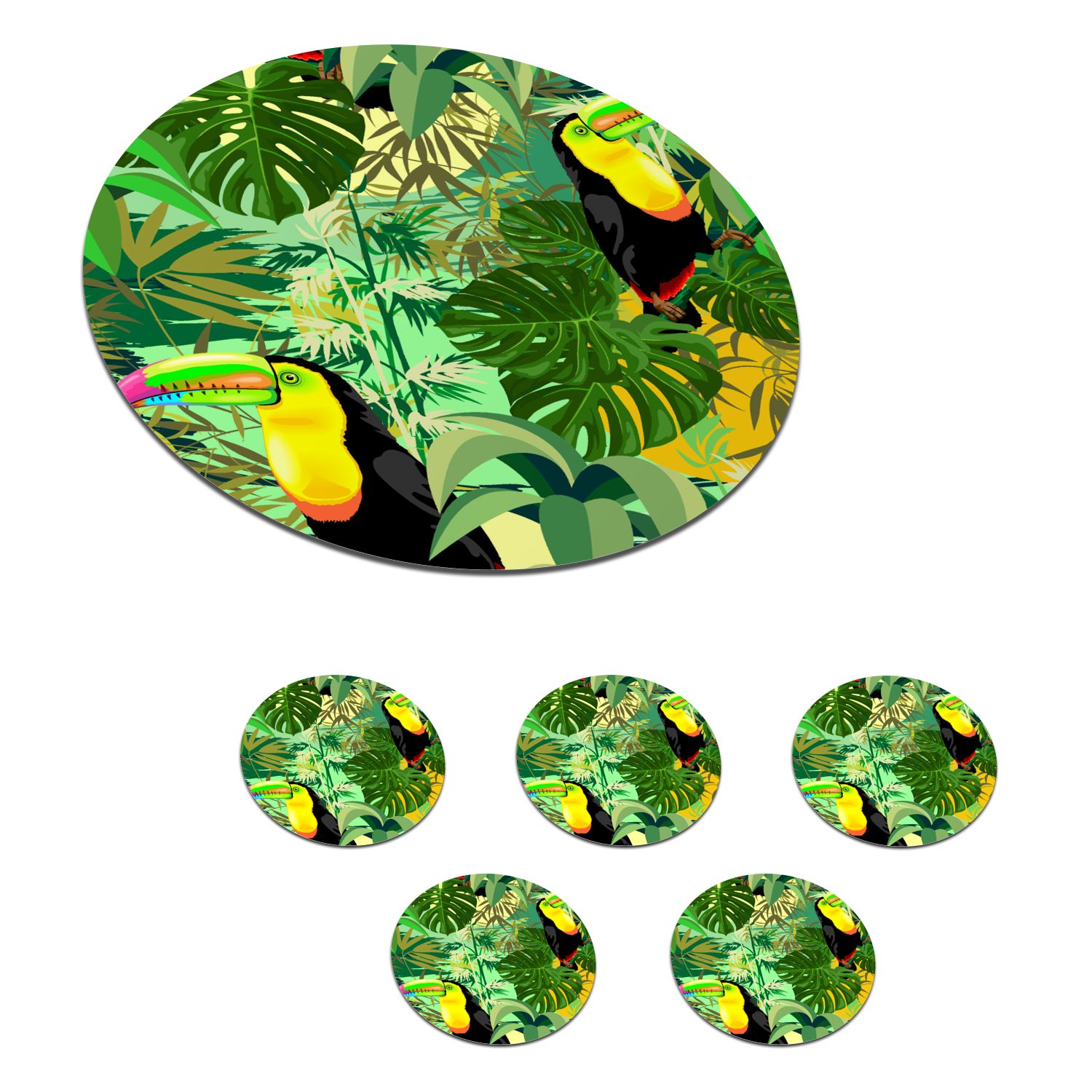 MuchoWow Glasuntersetzer Vogel - Muster - Dschungel, Zubehör für Gläser, 6-tlg., Getränkeuntersetzer, Tassenuntersetzer, Korkuntersetzer, Tasse, Becher