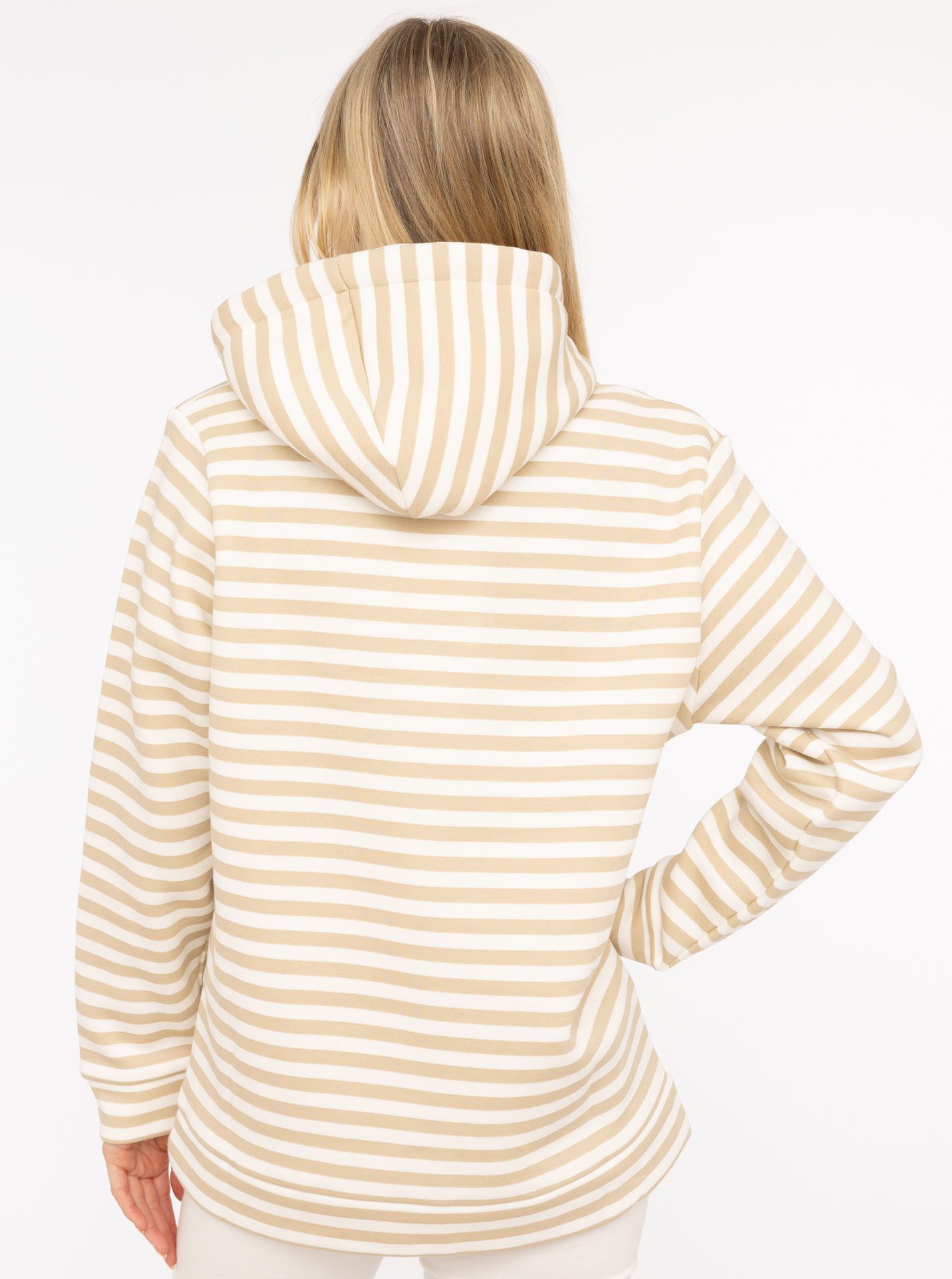 Zwillingsherz Kapuzensweatshirt "Streifen Smile" gestreift, große "SMILE"- Stickerei, Kängurutasche – Bild 3 von 5