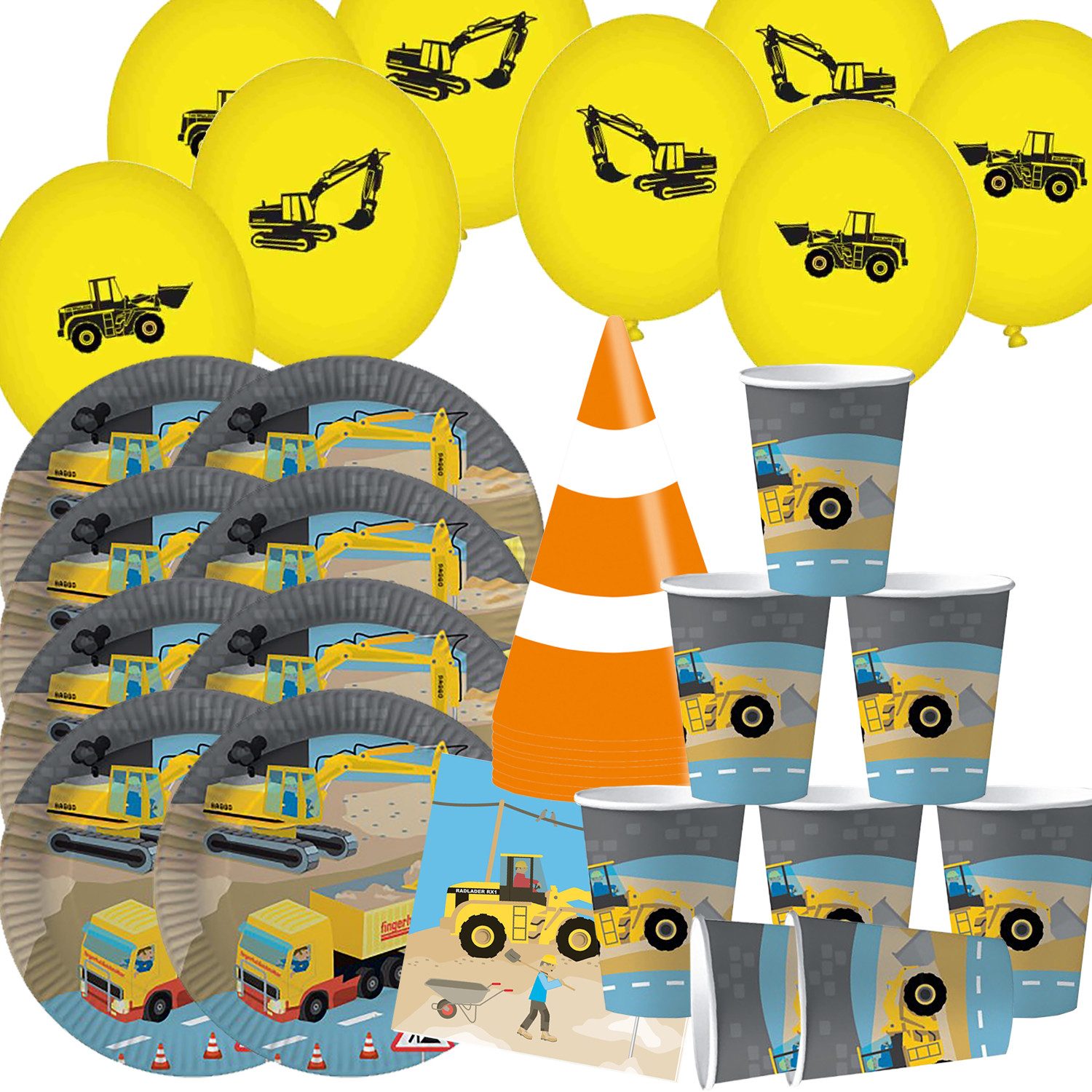 dh konzept Einweggeschirr-Set Baustellen Party Set für Kindergeburtstage