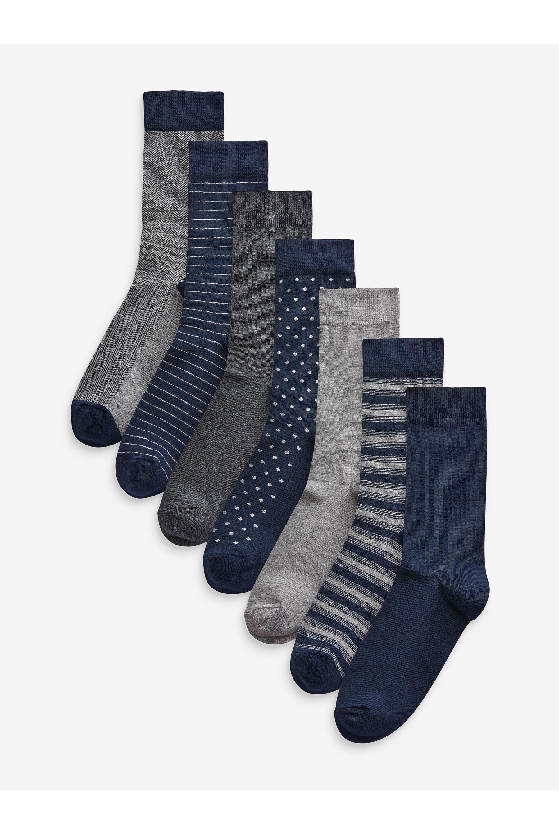 Next Kurzsocken Essential Socken im 7er-Pack (7-Paar) Navy/Grey Pattern
