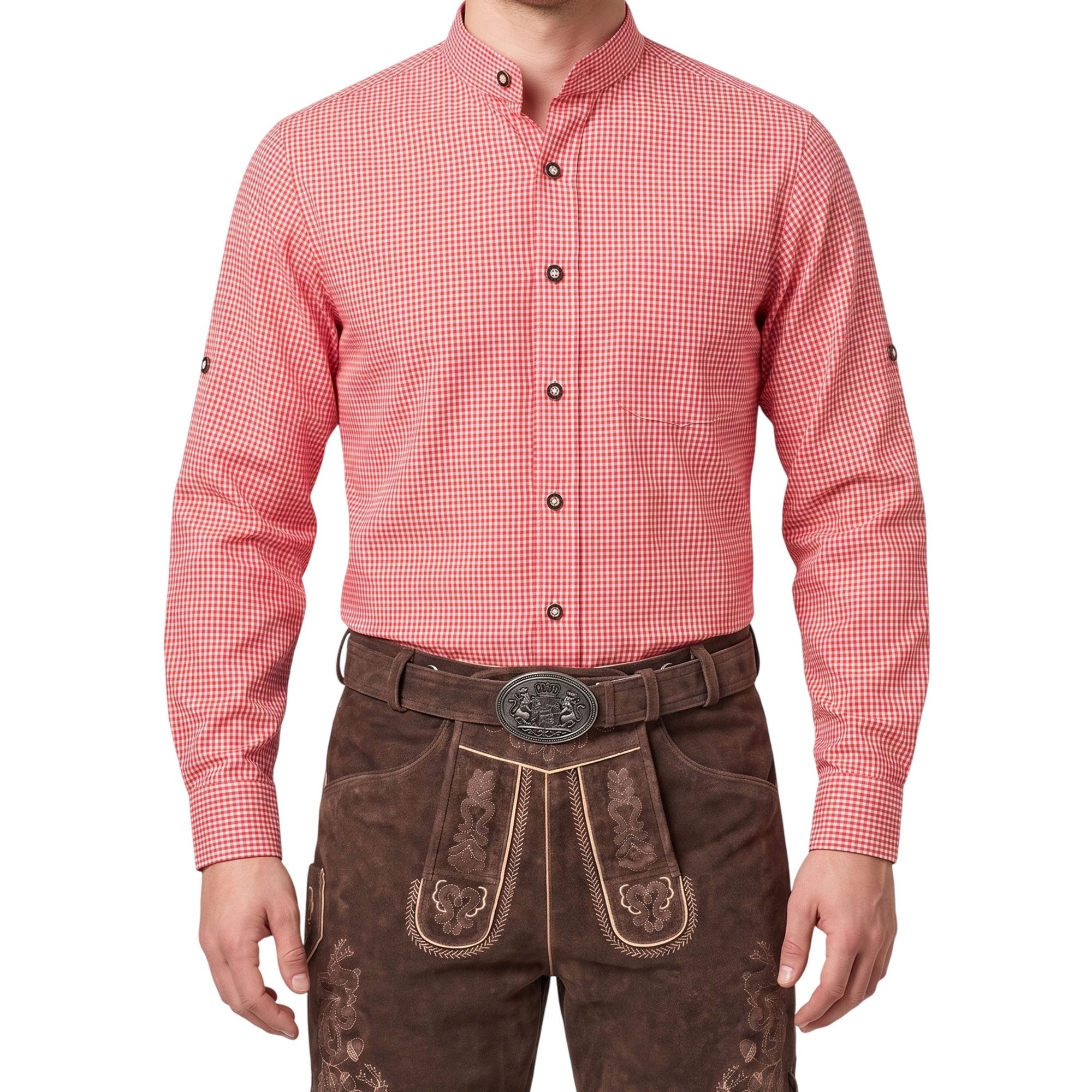 German Wear Trachtenhemd GW1203-SK Trachtenhemd mit Stehkragen für Trachtenlederhosen kariert