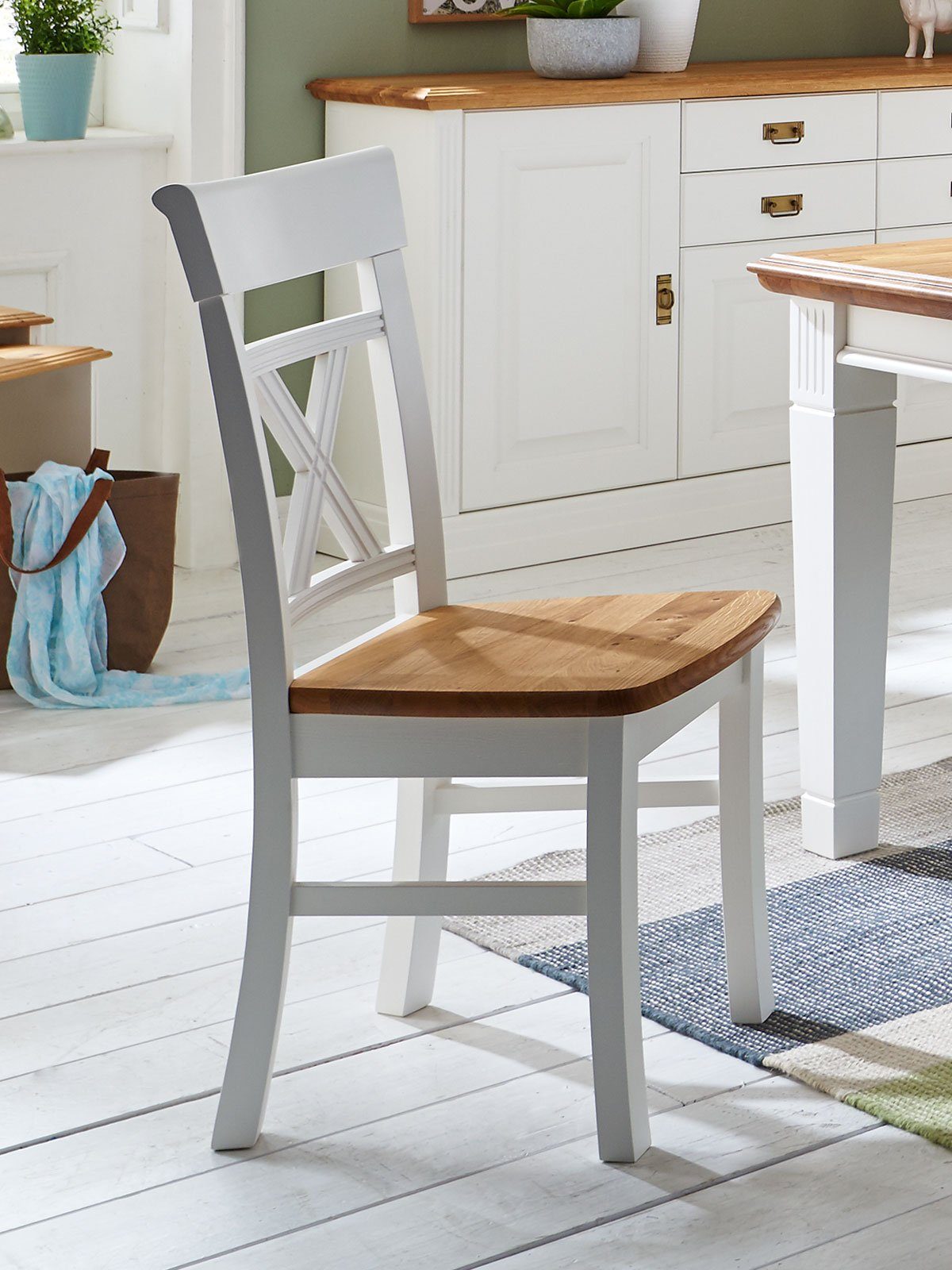 Casamia Esszimmerstuhl Esszimmer Stuhl Novara Kreuzrücken Pinie Nordica weiß Wildeiche