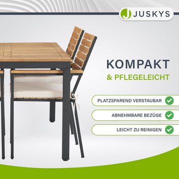 Juskys Garten-Essgruppe Rhodos, (5-tlg), aus Akazienholz mit Tisch, 4 Stühlen & Kissen
