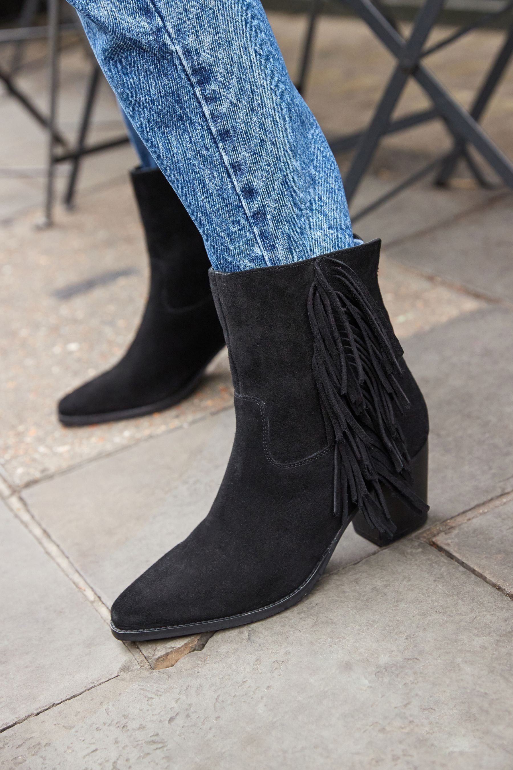 Next Cowboy-Stiefelette mit Black (1-tlg) Chelseaboots Fransen