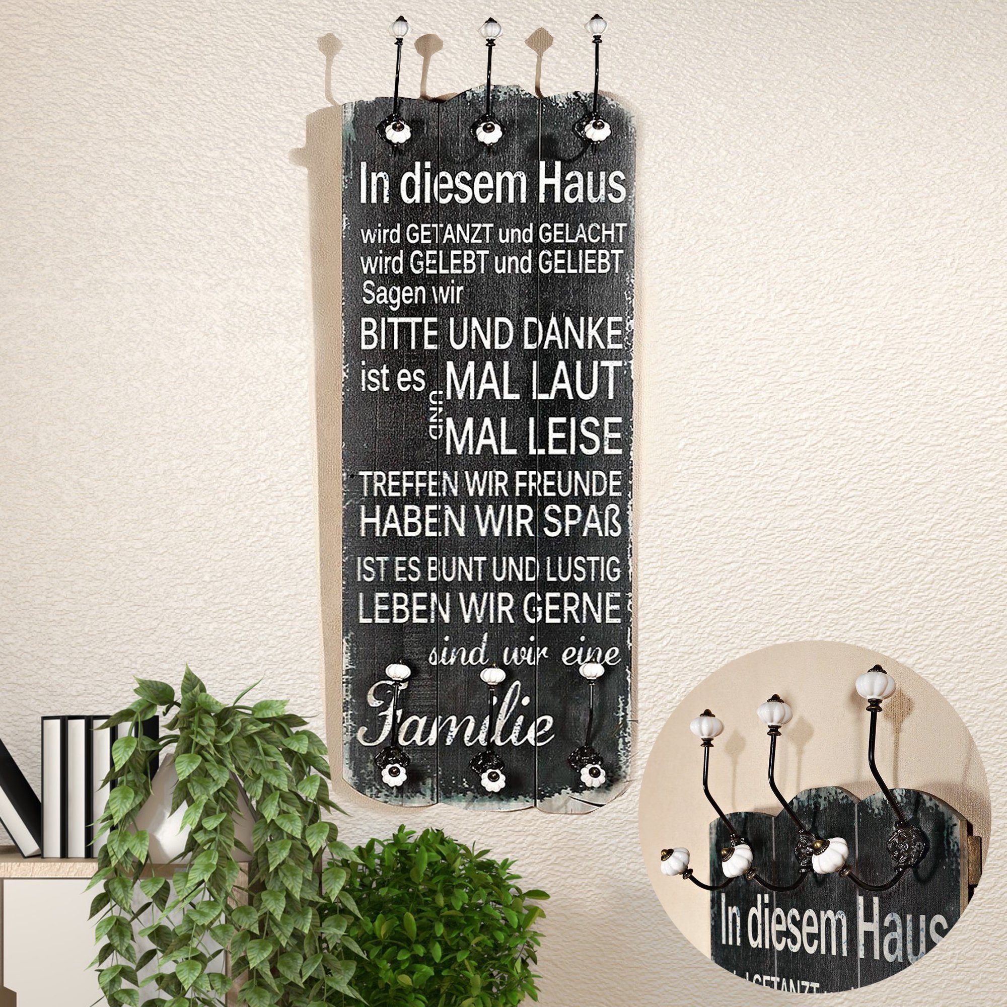 Melko Garderobe Garderobe Garderobenpaneel 6 Haken in Schwarz aus Holz Flur günstig online kaufen