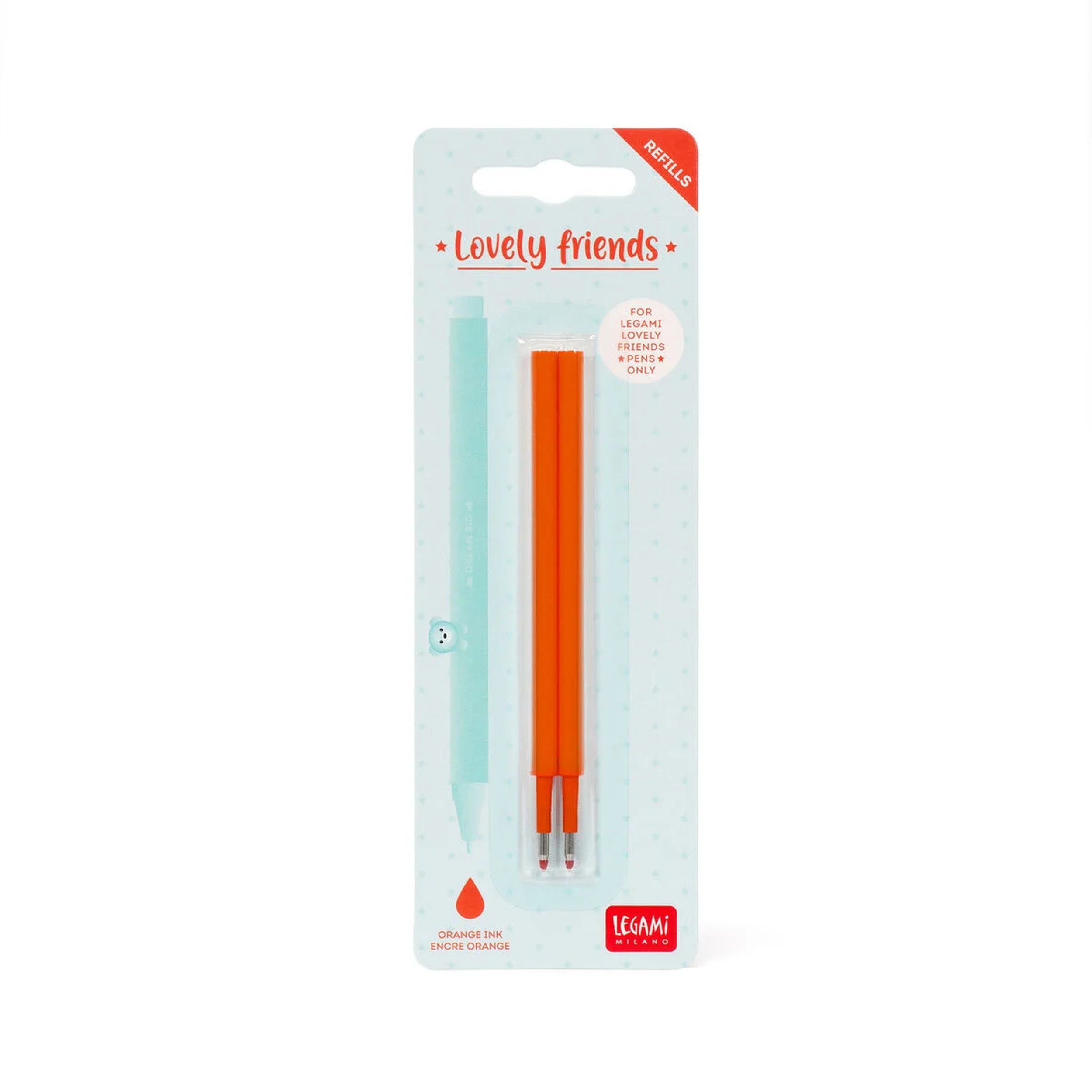 Legami Gelschreiber 2er-Set Ersatzminen Lovely Friends Gelstifte Orange 0,5 mm