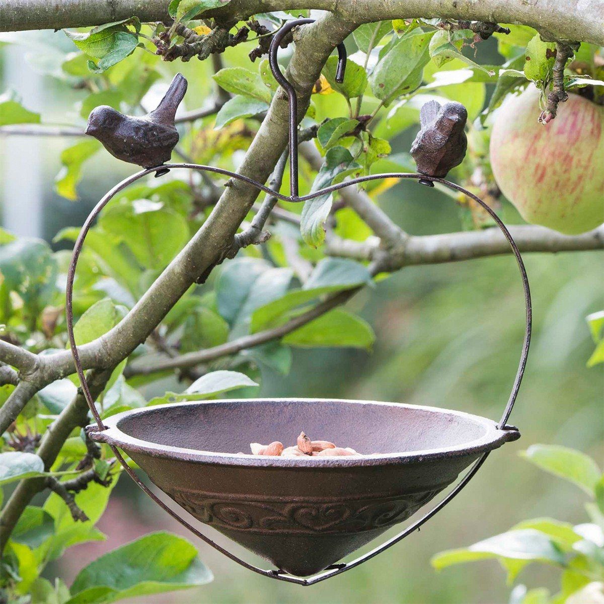 colourliving Futterstation Vogelfutterstation zum Hängen aus Gusseisen Vogelfutterstation, Gusseisen, mit Haken zum Aufhängen, robust und langlebig