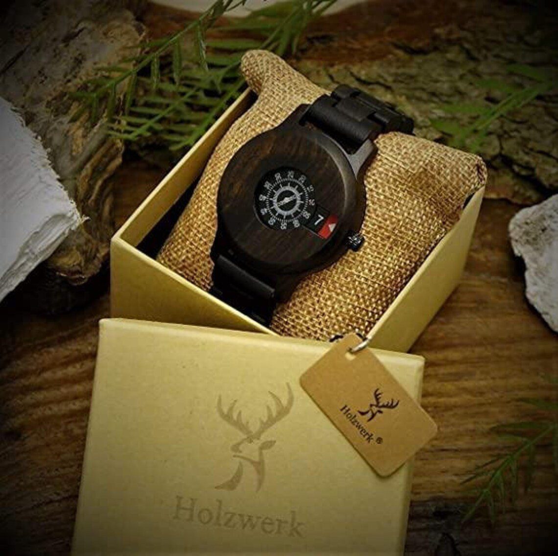 Holzwerk Quarzuhr HEIMBACH Damen und Herren Holz Armband Uhr in dunkelbraun & schwarz