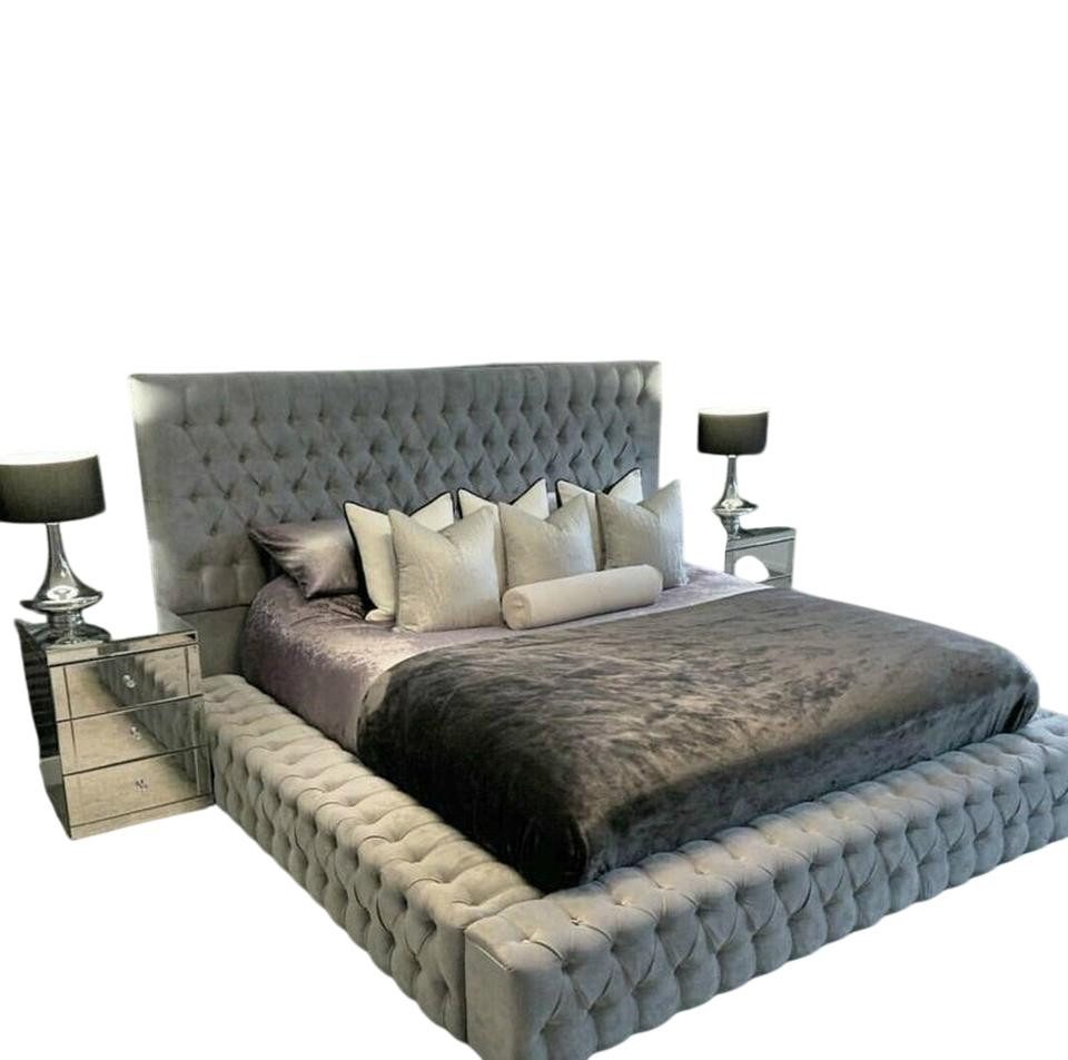 JVmoebel Polsterbett Luxus Bett in Grau – elegantes Polsterbett mit Knopfverzierung (1-tlg), Made in Europe