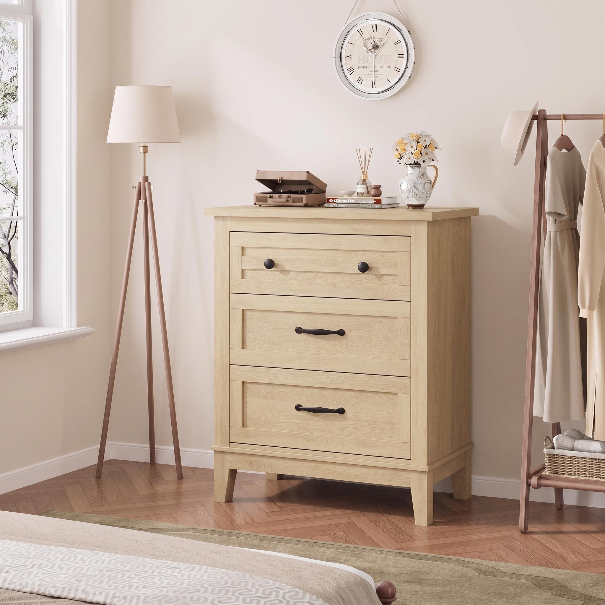 GarveeMore Kommode 60cm Höhe Nachtkommode mit 3 Schubladen Lowboard Schubkastenkommode (1 St), Moderne Kommode Aufbewahrung für Schlafzimmer, Wohnzimmer und Flur