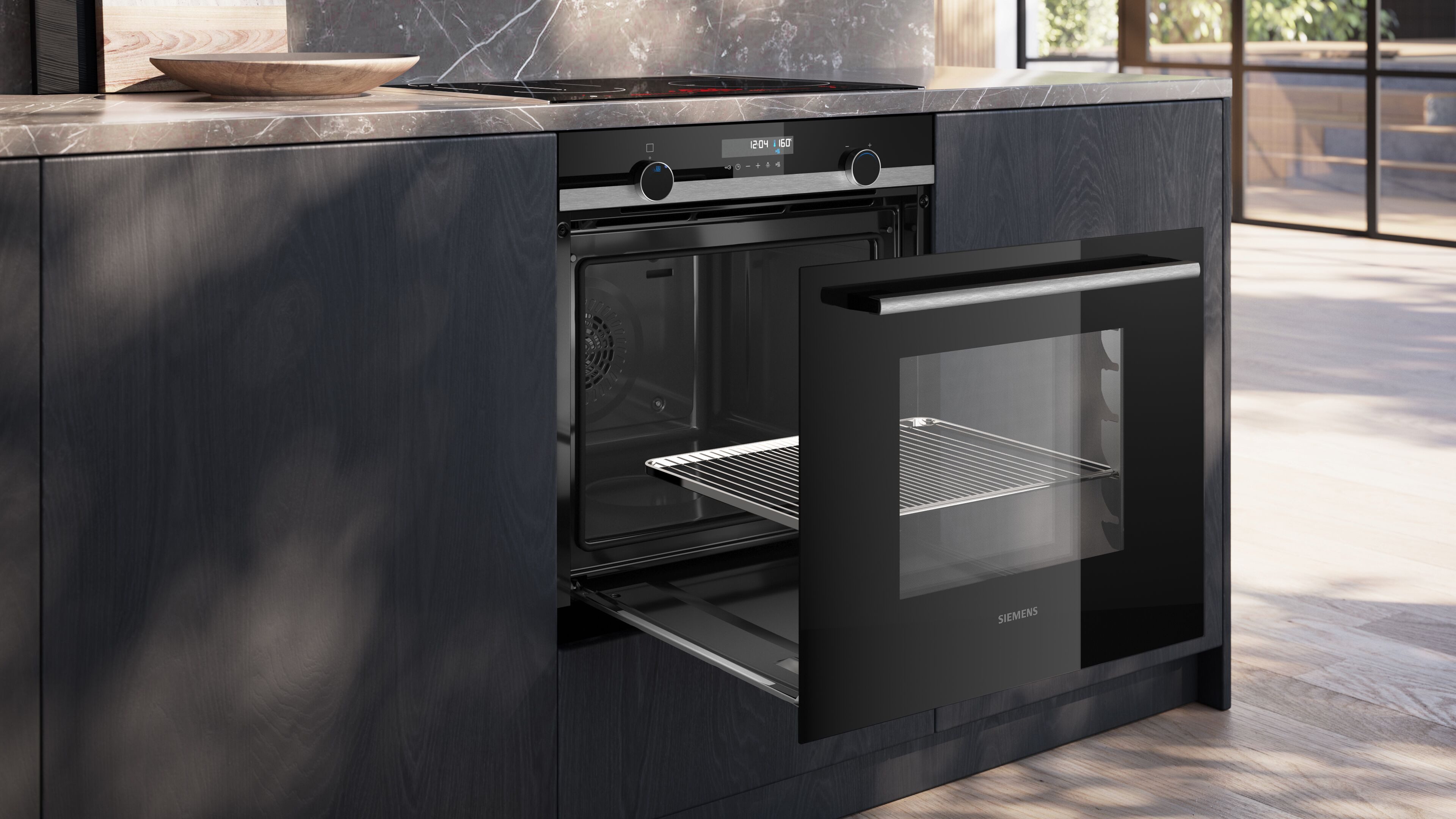 SIEMENS Pyrolyse Backofen iQ500 HB578HBS7, mit Teleskopauszug nachrüstbar, Pyrolyse-Selbstreinigung, Backwagen mit ausziehbarer Tür für bequemes Kochen & Backen