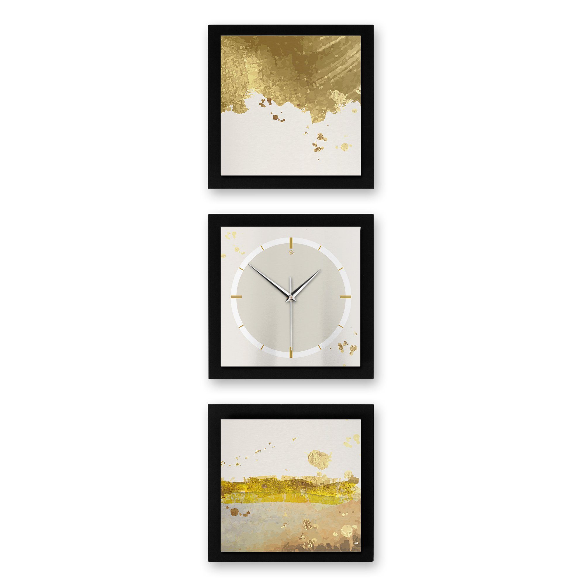 Kreative Feder Wanduhr Golden Paint & Silver (ohne Ticken; Funk- oder Quarzuhrwerk; elegant, außergewöhnlich, modern) klein (90x30cm)