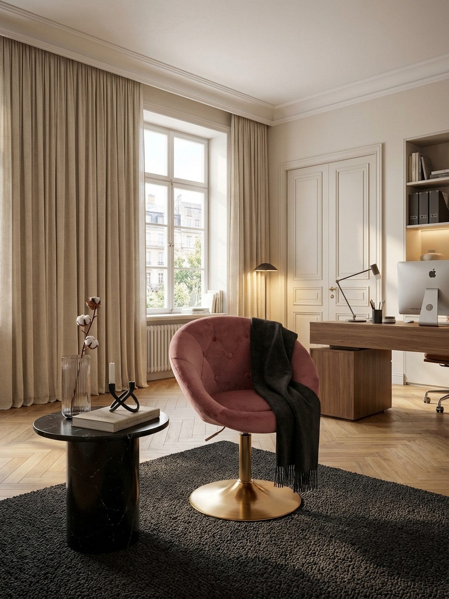 KADIMA DESIGN Loungesessel Loungesessel Samt Rosa / Gold Design Drehstuhl, Clubsessel (Sessel mit Stoffbezug), Polsterstuhl mit Rückenlehne, Drehsessel Cocktailsessel Lounge