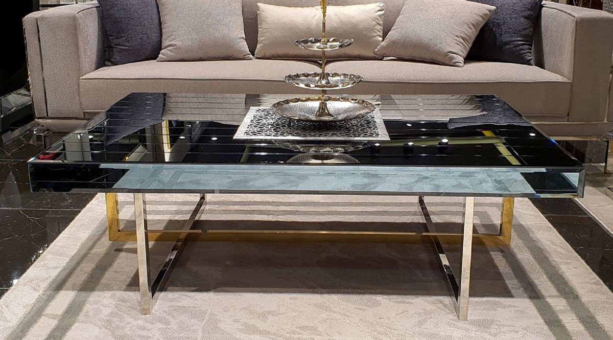 Casa Padrino Couchtisch Luxus Couchtisch Silber / Gold 120 x 60 x H. 43 cm - Verspiegelter Wohnzimmertisch - Verspiegelte Luxus Möbel | Couchtische