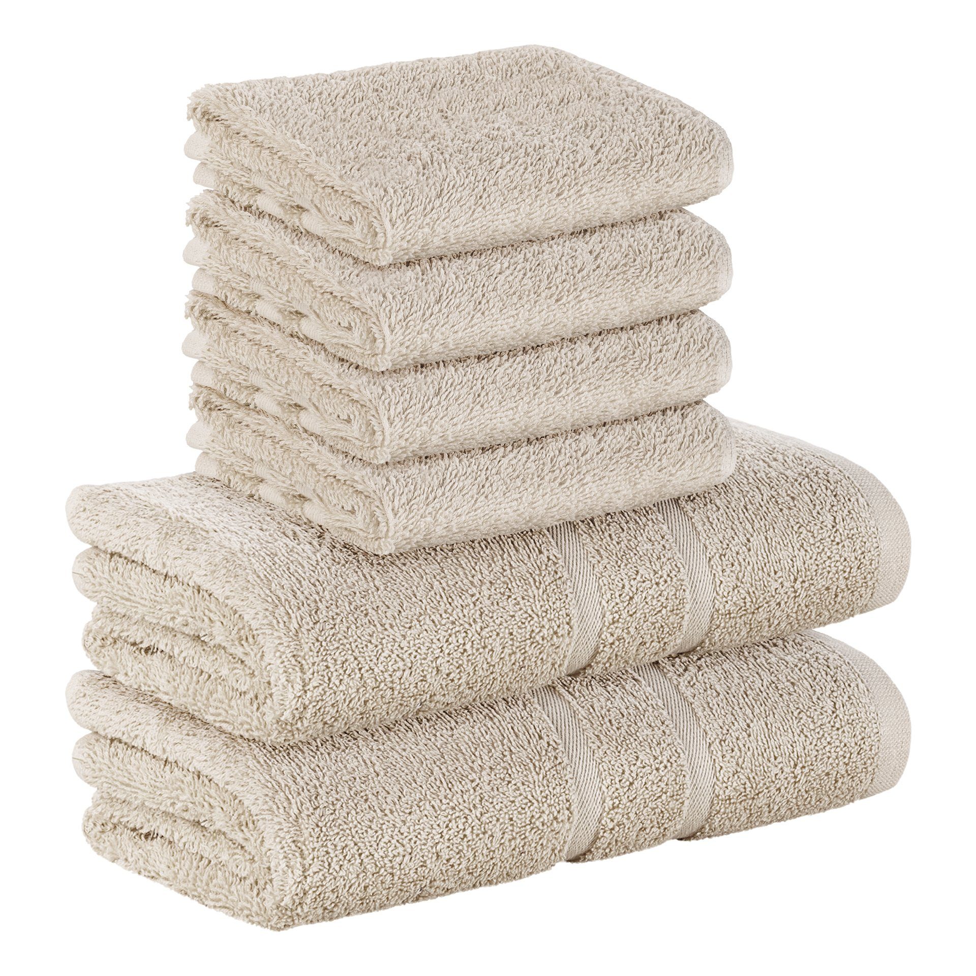StickandShine Handtuch Set 4x Gästehandtuch 2x Handtücher als SET in verschiedenen Farben (6 Teilig) 100% Baumwolle 500 GSM Frottee 6er Handtuch Pack, (Sparset), 100% Baumwolle 500 GSM Sand