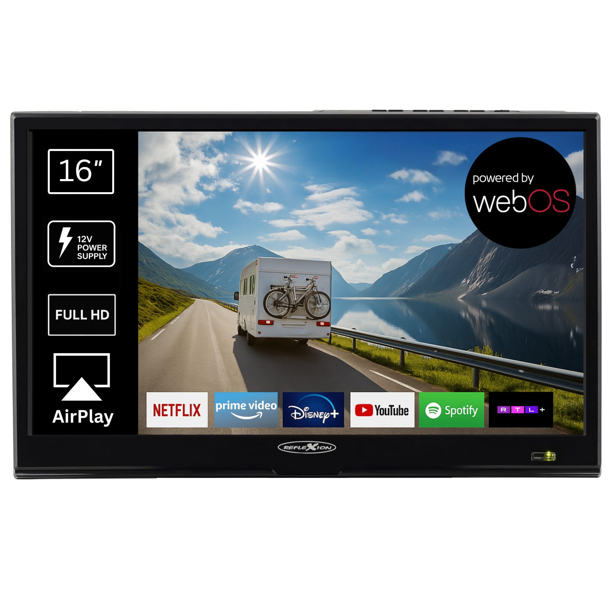 Reflexion LEDW16iBT LED-Fernseher (40,00 cm/16 Zoll, Full HD, Smart-TV, powered by webOS Hub (LG), DC IN 12 Volt / 24 Volt - Netzteil AC: 230V)