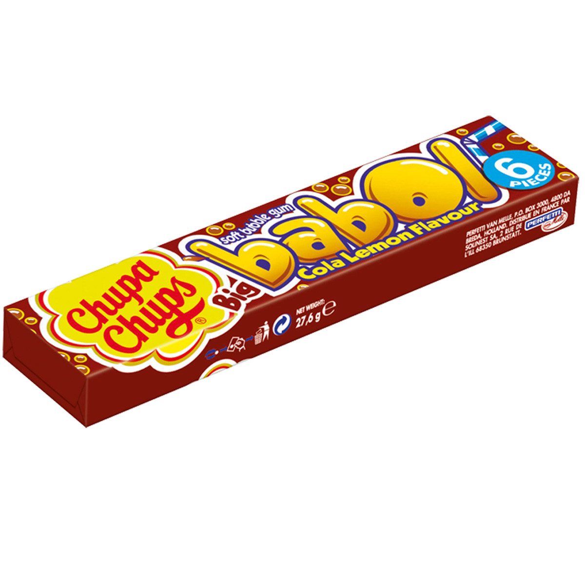 Chupa Chups Süßigkeit, Chupa Chups Big Babol Cola Zitrone Geschmack Kaugummiwürfel 27g