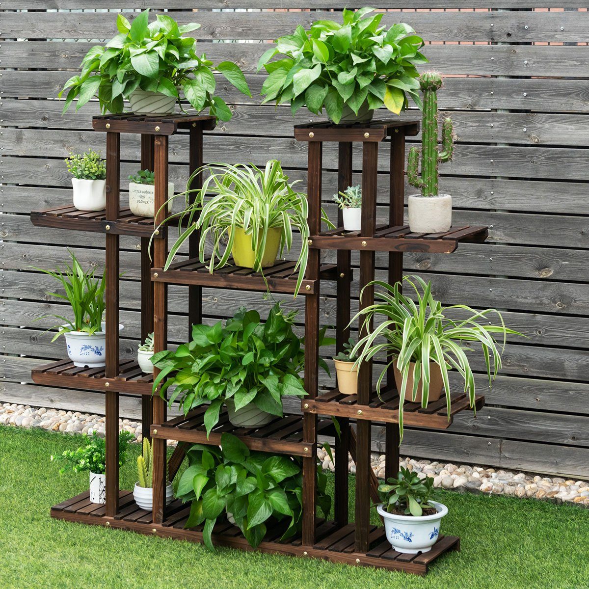 COSTWAY Blumenständer Pflanzenregal, Blumentreppe, 9 Etagen, 125x25x114cm