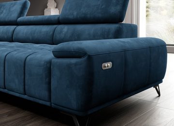 WOHNKLUSIV Ecksofa Ecksofa VERONA m. elektrischer Sitztiefenverstellung - Designsofa, elektronische Sitztziefenvestellung, Kopfstützenverstellung