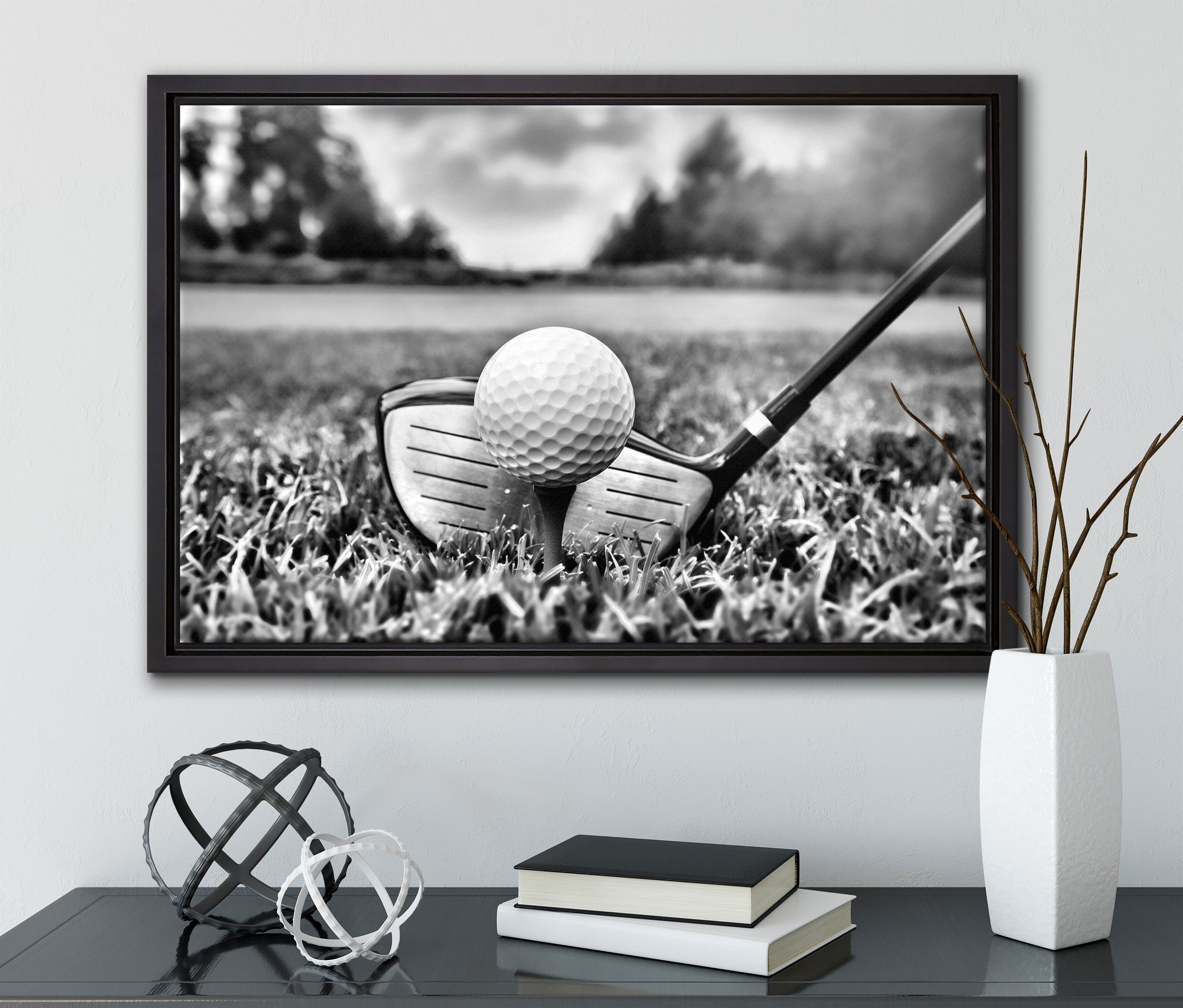 Leinwandbild Abschlag, Golf inkl. bespannt, gefasst, (1 Leinwandbild Wanddekoration Pixxprint Schattenfugen-Bilderrahmen Zackenaufhänger St), in einem fertig