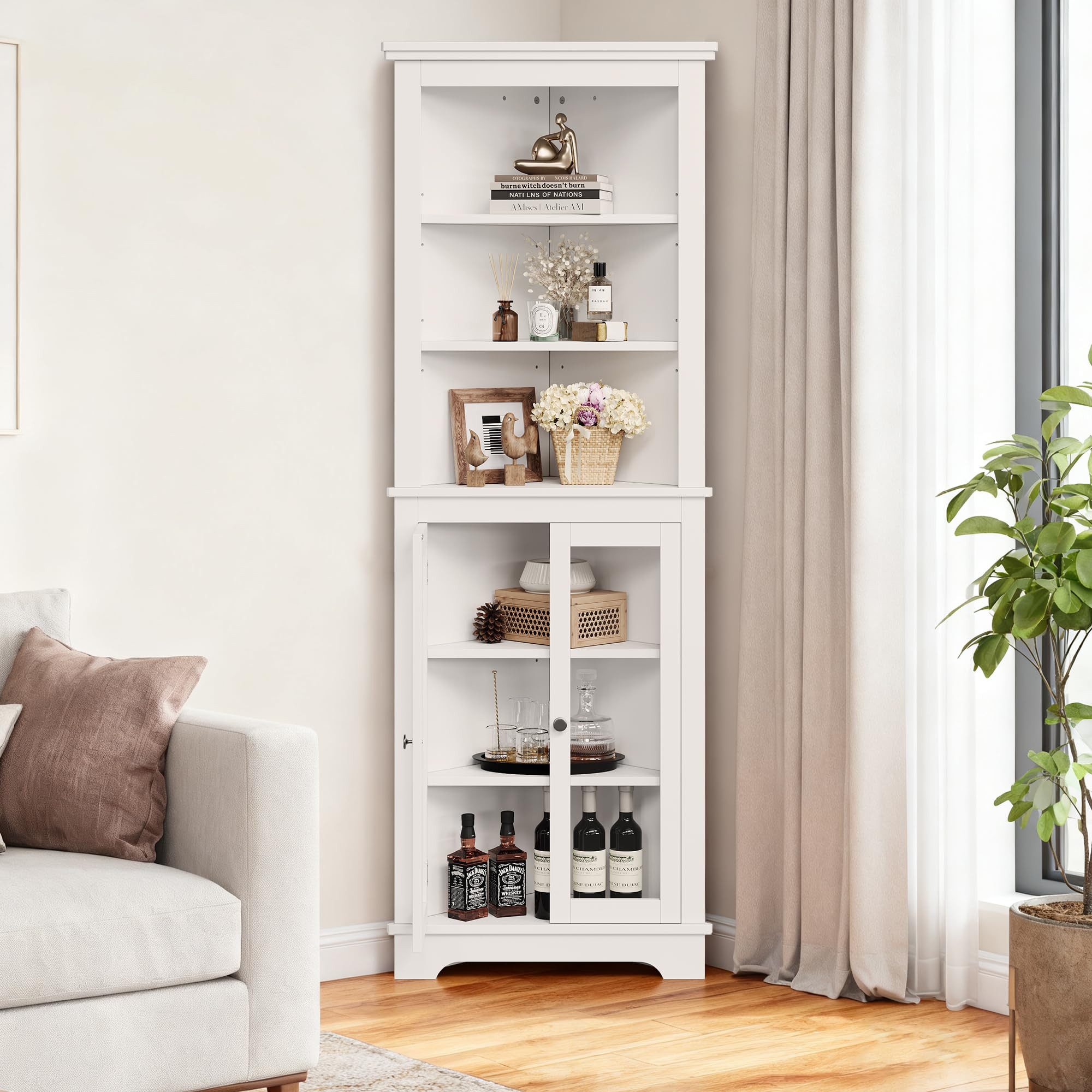 GarveeMore Kleiderschrank Hocher Eckschrank mit Türen und offenen Regalen