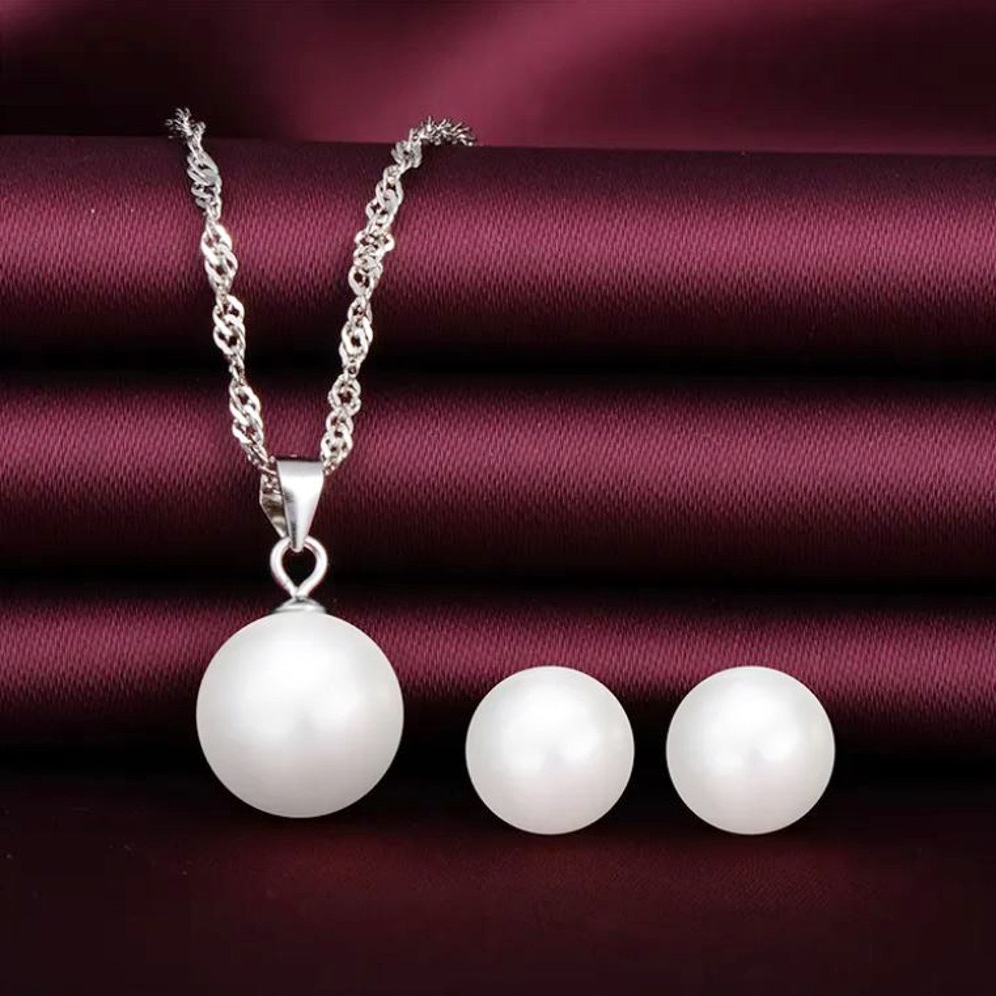 KARMA Schmuckset Damen – 925 Sterling Silber Perlenkette & Ohrringe (Brauts günstig online kaufen