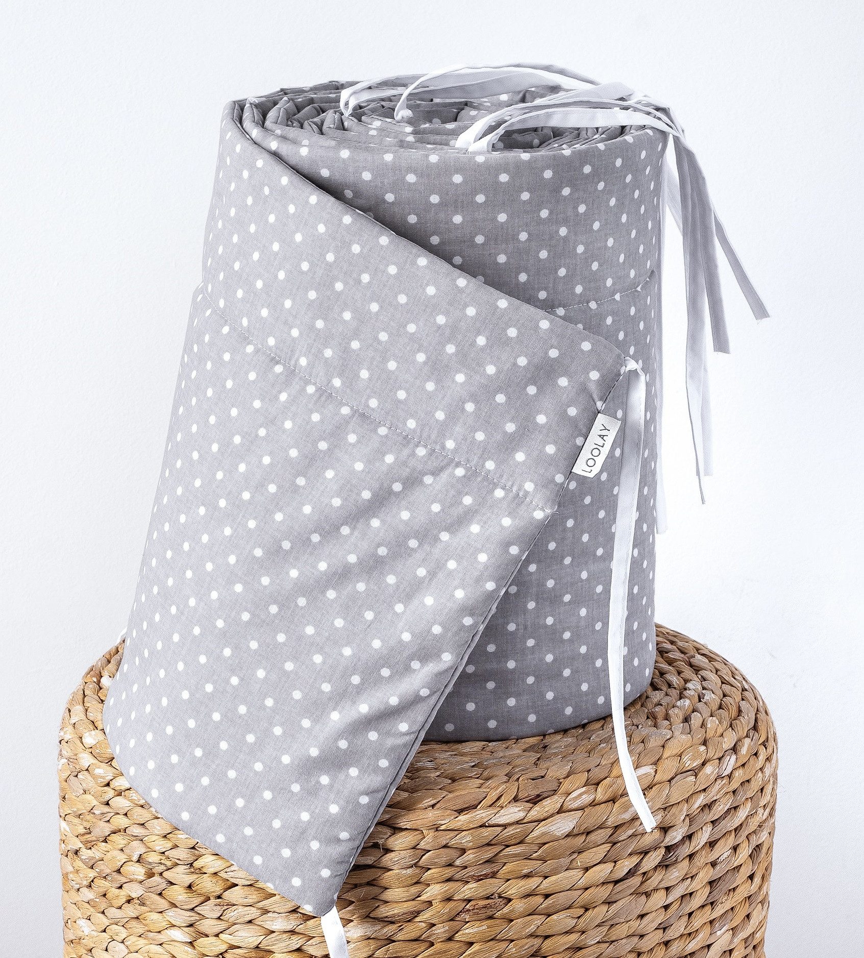 Bettnestchen Mini Punkte GRAU Bio-Baumwolle Atmungsaktives Babybett BETTUMRANDUNG