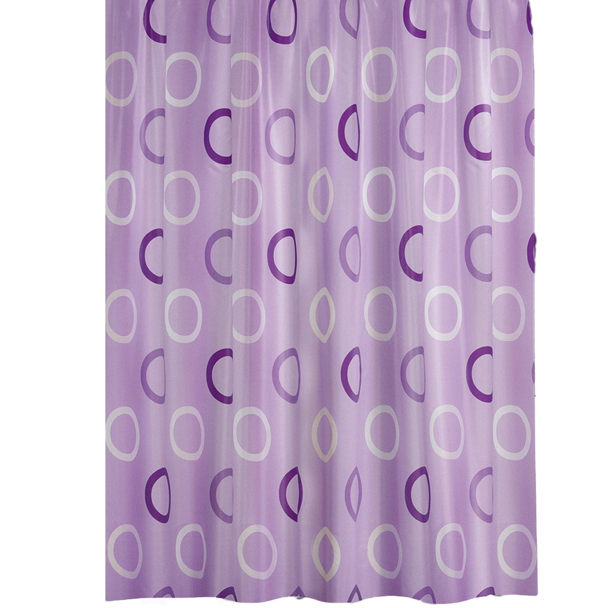 Ekershop Duschvorhang Textil " Lila mit Kreisen " Weiß / Flieder Kreise für Duschstange Breite 120 cm (inkl. Ringe), Höhe 200 cm, wasserabweisend, waschbar, bügelbar