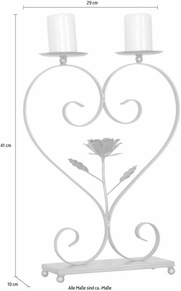 Home affaire Kerzenständer, Kerzenhalter, für zwei Stumpenkerzen, aus  Metall, Höhe ca. 41 cm, Romatisches Wohnaccessoire