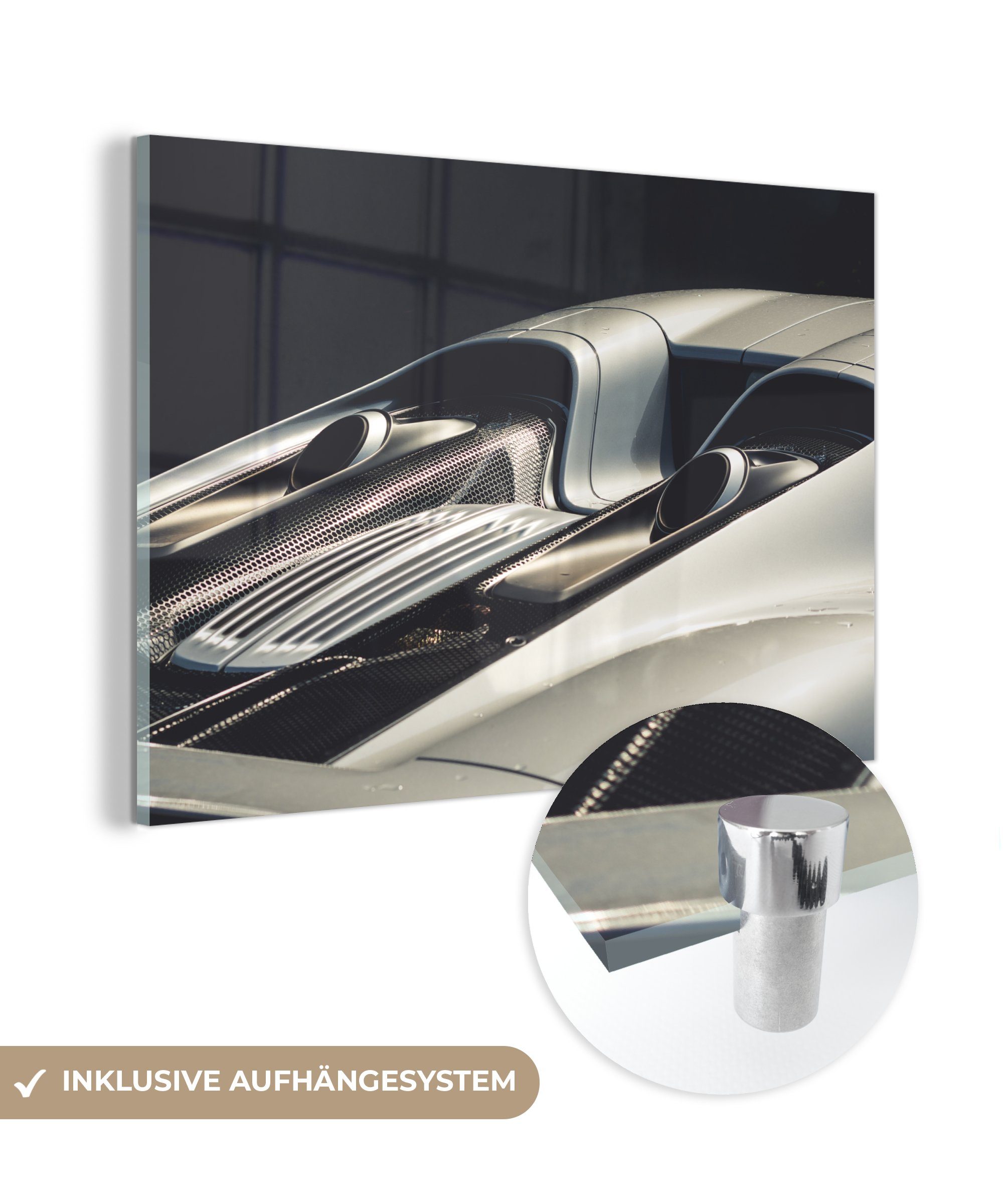 MuchoWow Acrylglasbild Auto - Porsche - Auspuff, (1 St), Acrylglasbilder Wohnzimmer & Schlafzimmer