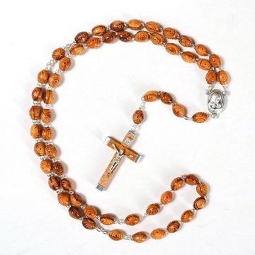 Kassis Dekoobjekt Rosenkranz mit dekorierten Perlen aus Olivenholz, handgemacht, Holzdeko, umweltfreundlich, Naturprodukt, aus Bethlehem, Gebetskette
