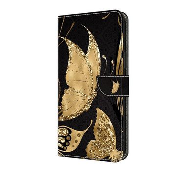 CLM-Tech Handytasche für Samsung Galaxy A55 5G Hülle - Tasche aus Kunstleder Klapphülle (goldene Schmetterlinge, Handyhülle mit Standfunktion - Wallet Flip Case inklusive Kartenfächer), - Cover Etui mit Magnetverschluss - Galaxy A55 5G Schutzhülle