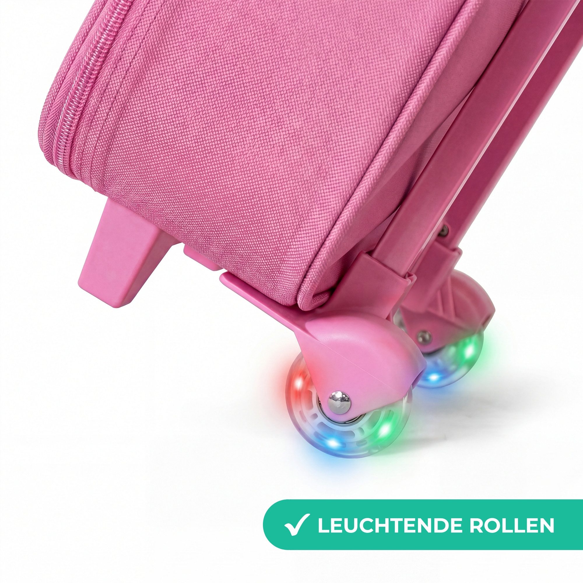 NoBoringSuitcases.com© Kinderkoffer Rosa - mit leuchtende Räder - Herzen, 2 Rollen, Handgepäck-Koffer, Kinderkoffer, Reisekoffer Mädchen