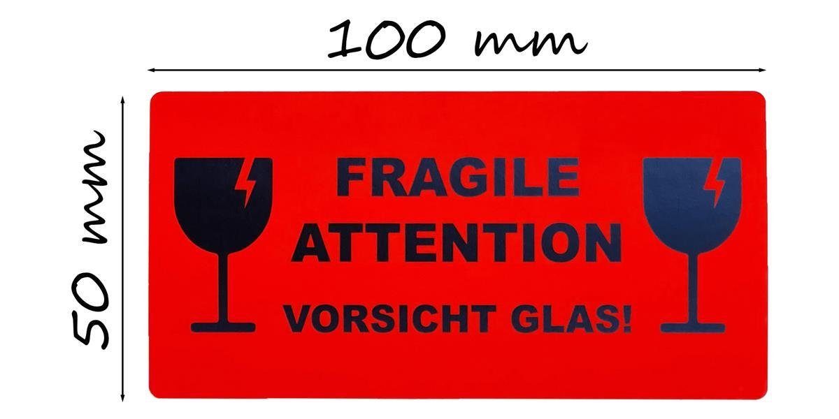 Etiketten 50 Hinweisetiketten "Fragile Attention Vorsicht Glas" Aufkleber  Hinwei