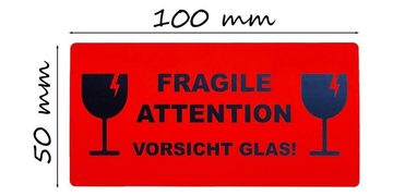 varivendo Etikett 50 Hinweisetiketten "Fragile Attention Vorsicht Glas", Warnaufkleber Versandaufkleber Versandetiketten Vorsicht Glas