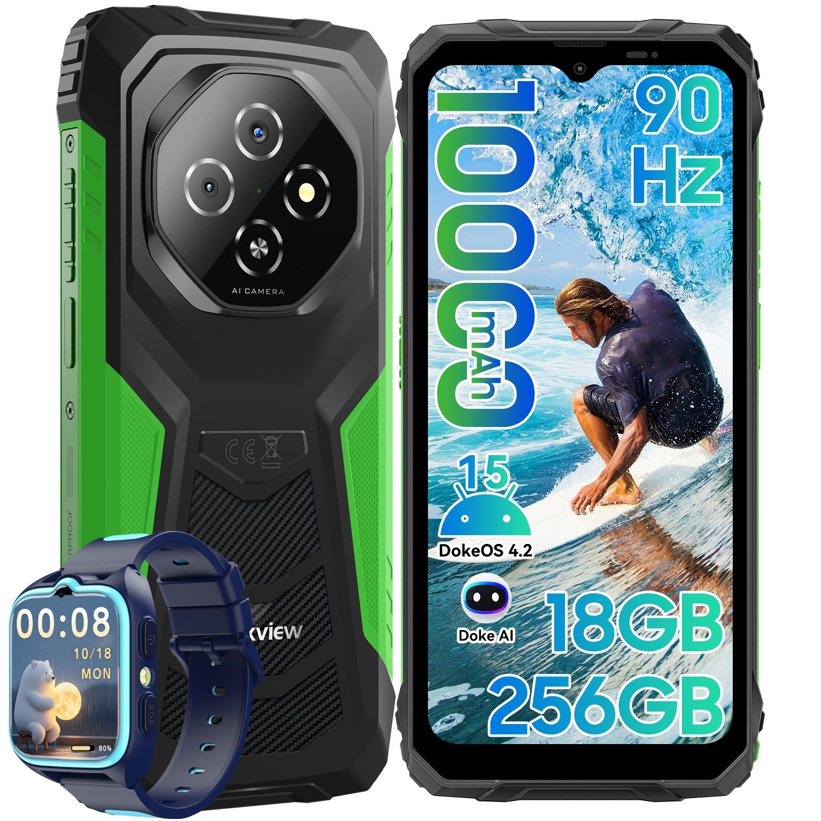 blackview FORT 1 incl. Z30 Android 15, AI, Outdoor Smartphone (256 GB Speicherplatz, 6.56”, 90Hz, fingerprint, NFC,10000mAh, 18W)