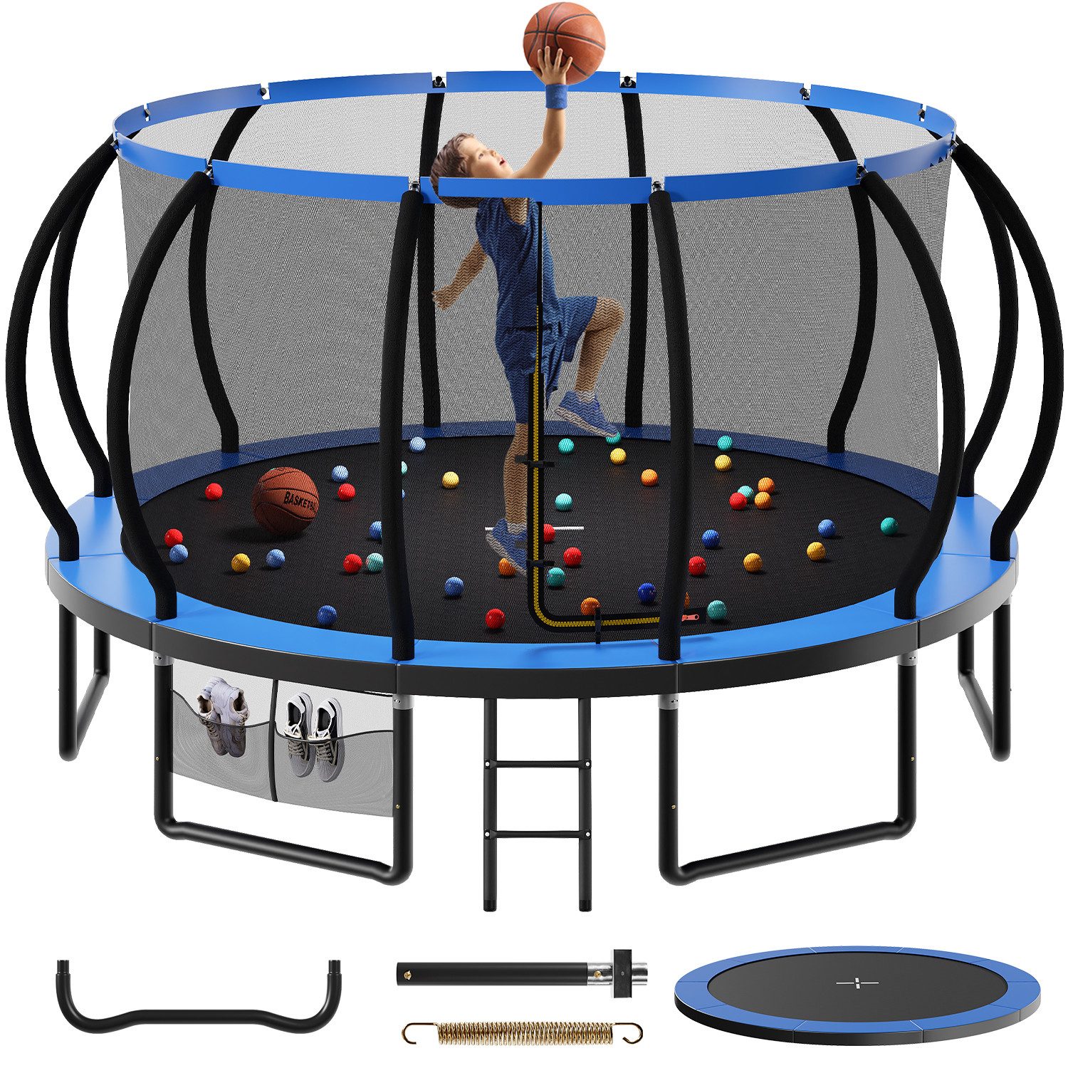 GUNJI Gartentrampolin Gartentrampolin für Kinder 228/305/366/427CM, Tragfähigkeit 150KG, Ø 427 cm, (228 cm, (GS-zertifiziertes Kindertrampolin mit Sicherheitsnetz, Leiter, Schutzmatte, Kürbisdesign)-ostern geschenke)