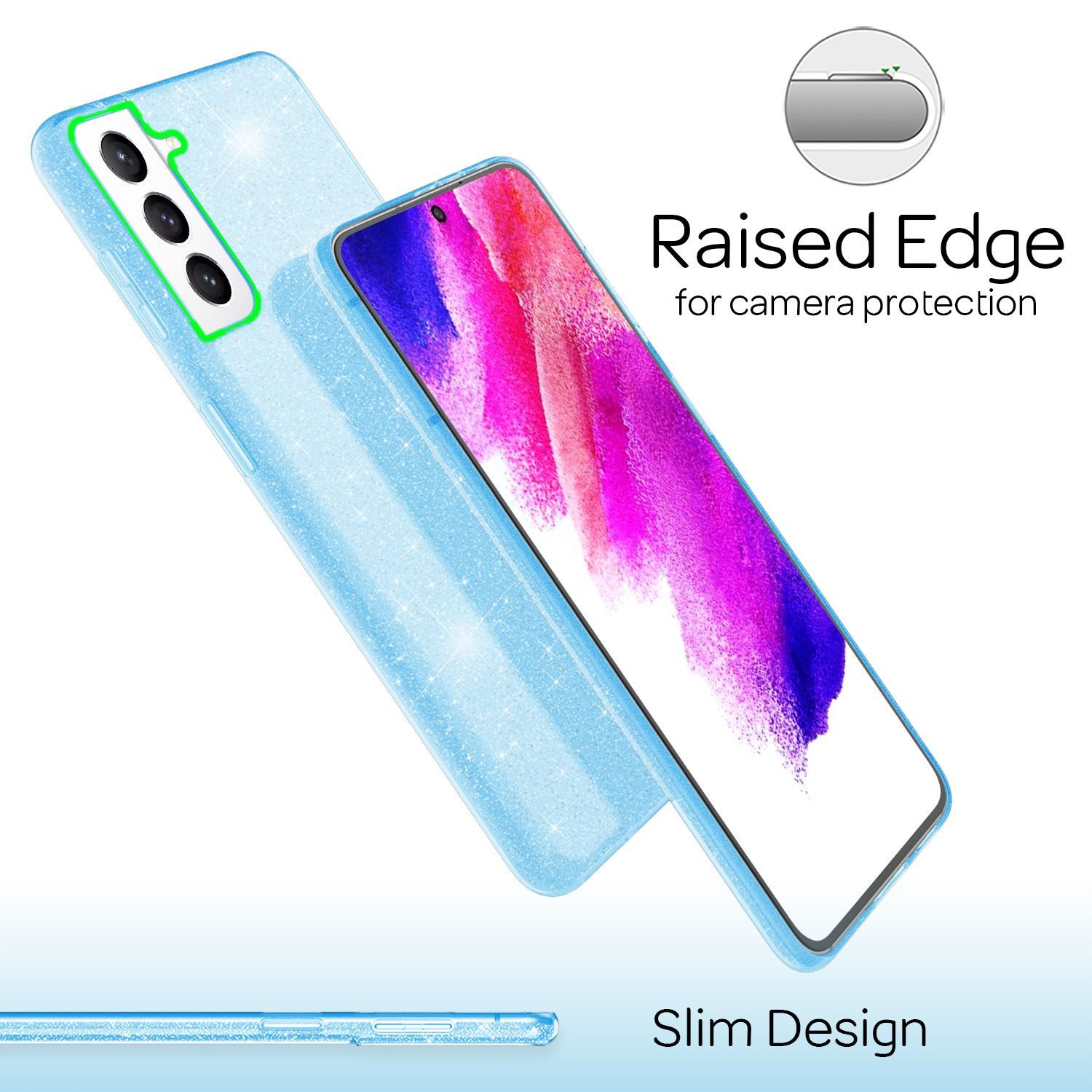 Nalia Smartphone-Hülle Samsung Galaxy S21 FE 16,3 cm (6,4 Zoll), Glitzer Silikon Hülle / Verstärkte Innenseite / Glänzende Schutzhülle