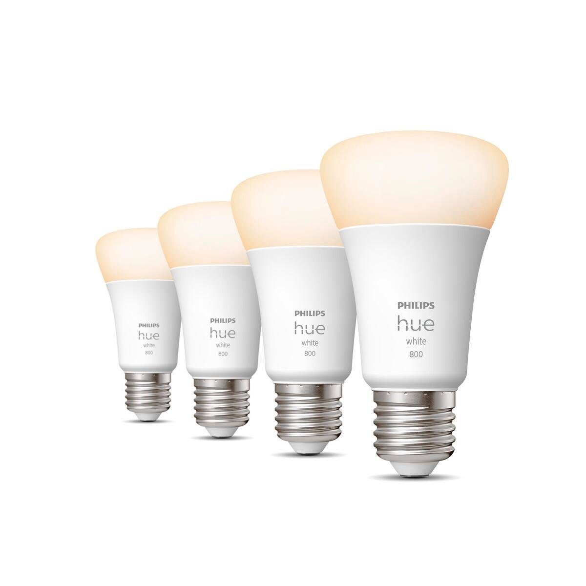 Philips Hue LED-Leuchtmittel E27 LED Leuchtmittel Viererpack, E27, Warmweiß