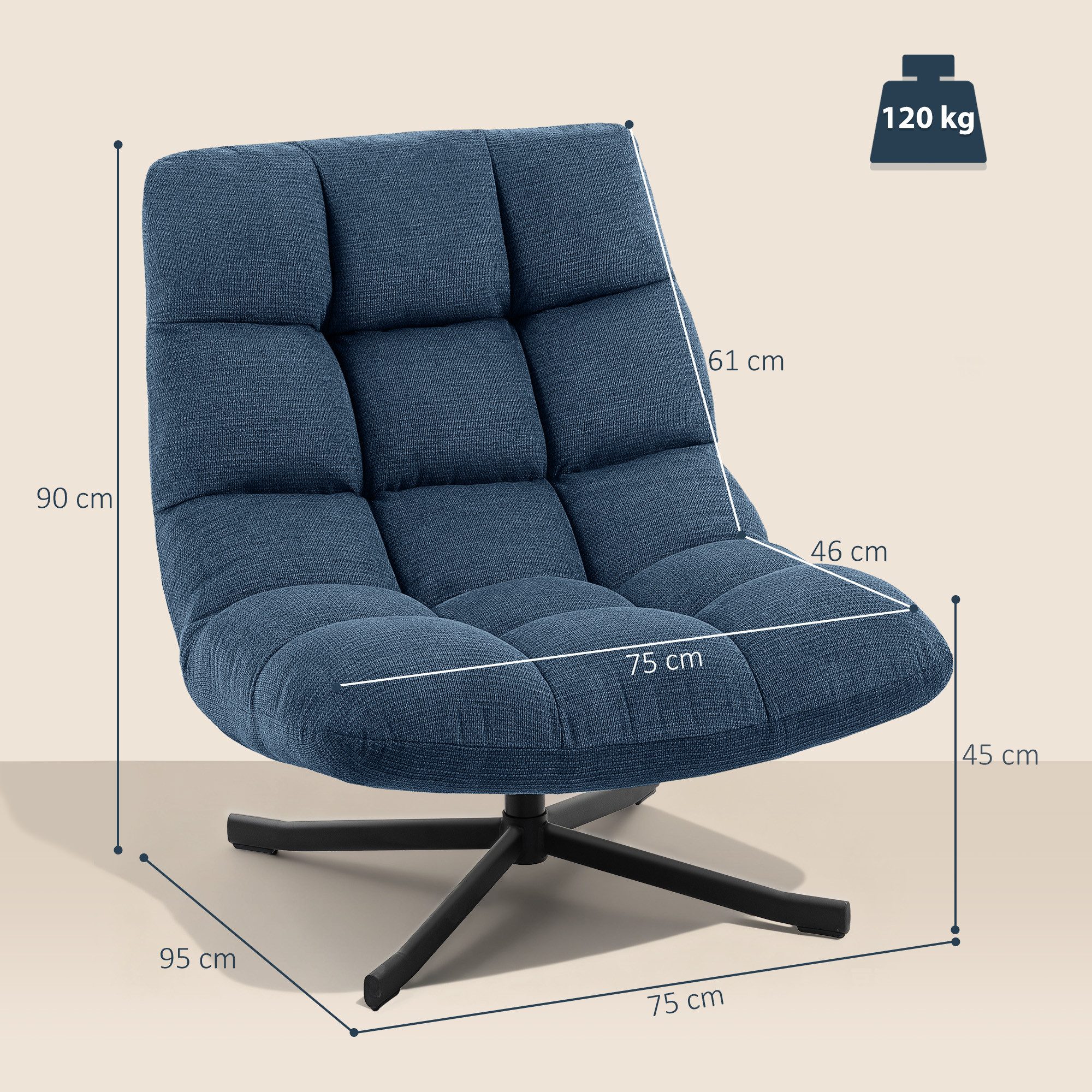 HOMCOM Relaxsessel drehbarer Loungesessel ohne Armlehne (Set, 1-St., 1), Ohne Armlehnen, breiter Sitz, drehbar, wasserabweisend