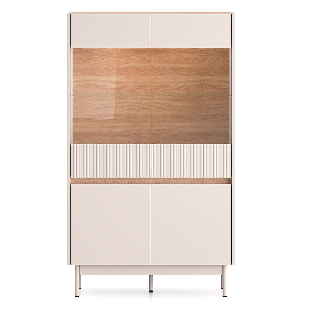 Lomadox Highboard DINAR-131, kaschmir Eiche-Dekor modern 92 cm breit Metallfüße inkl. Beleuchtung