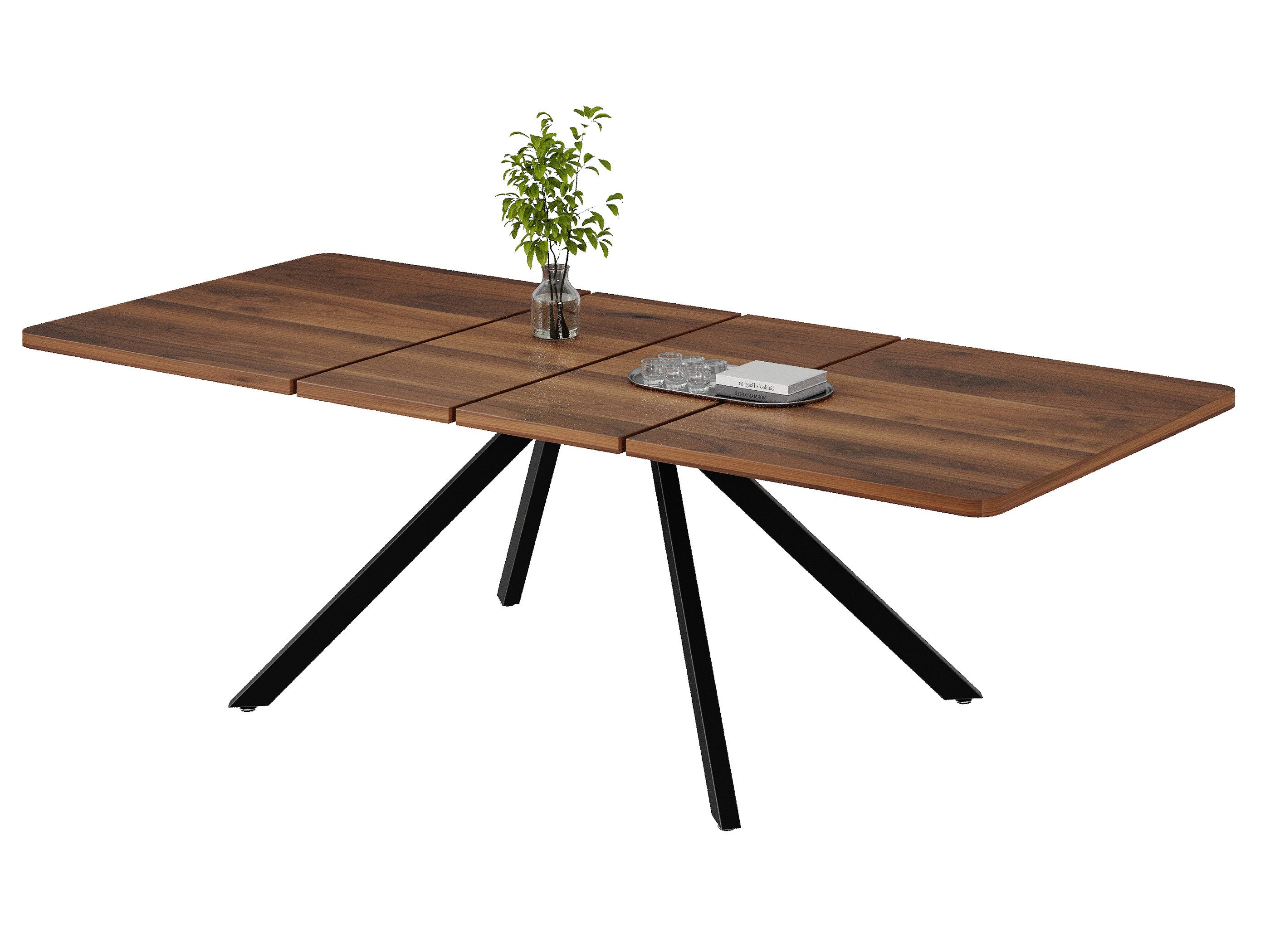 SeedWave Esstisch Ausziehbarer Küchentisch 160-240cm mit Metallfüßen, für 6-10 Personen, rechteckige Tischplatte in Holzoptik, 2 Einsatzplatten