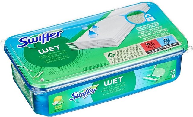 Swiffer Wischmopp Swiffer WET Bodenwischer FEUCHTE Bodentücher Nachfüllpack mit frischem Zitrusduft Reinigungstücher 24 Stück