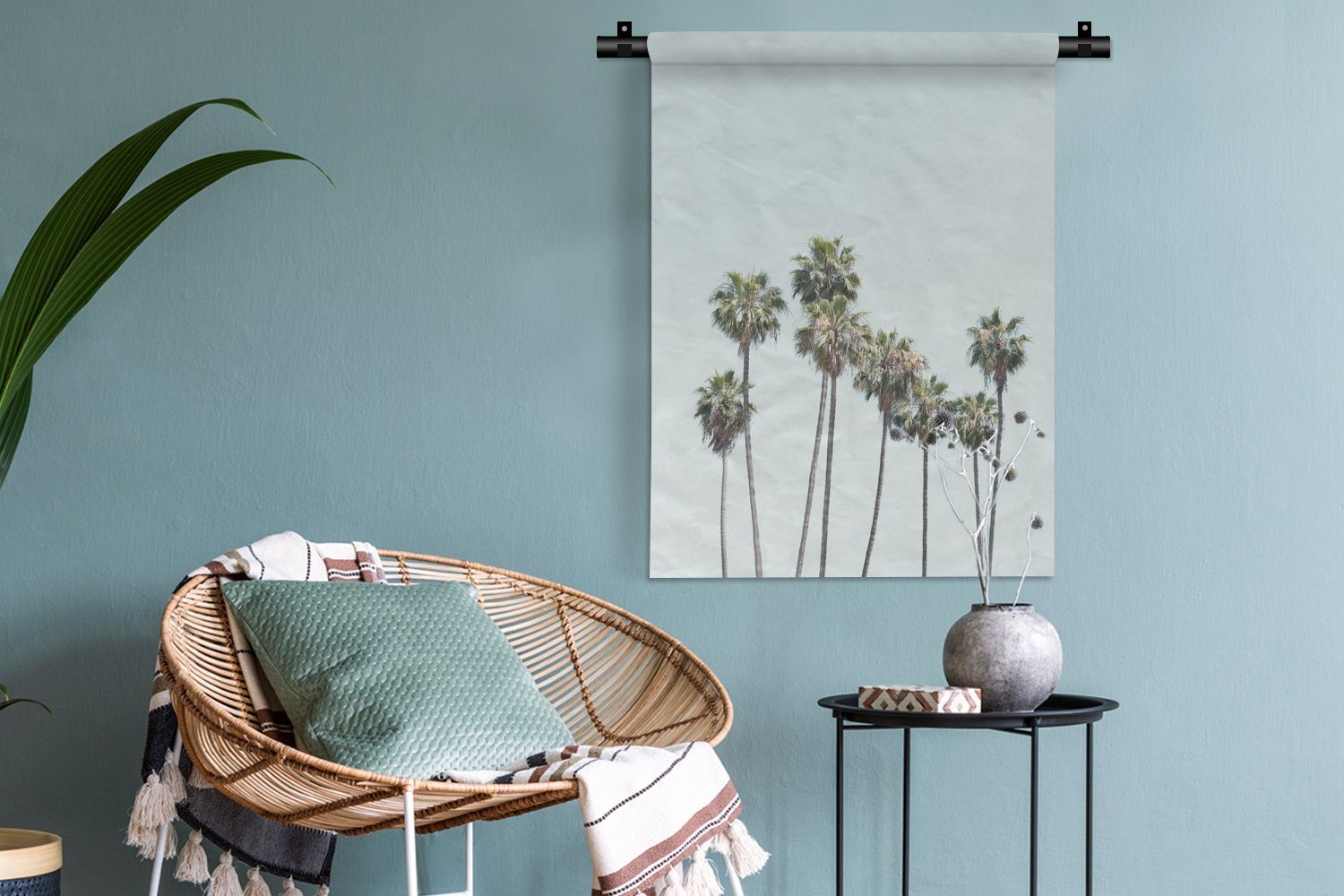 MuchoWow Wanddekoobjekt Palmen - Grün Wohnzimmer, - an der Schlafzimmer für Deko Natur Tapisserie, Wand, - Blau